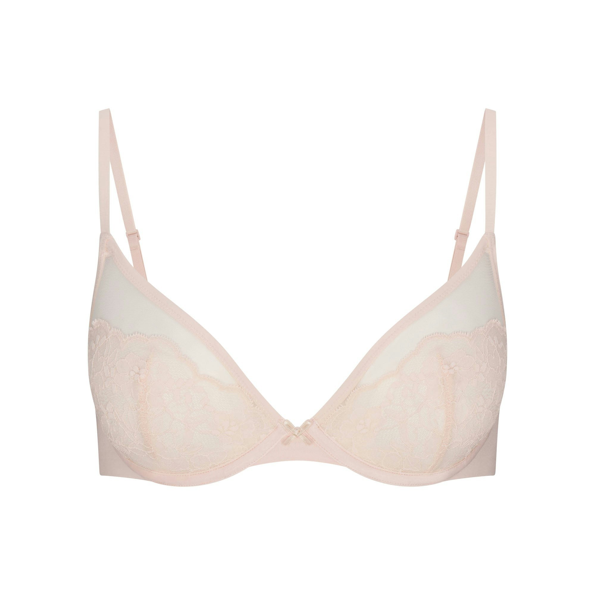 SKIMS LACE UNLINED DEMI BRA | PRIMROSE FLAT ON A WHITE BACKGROUND | FLT