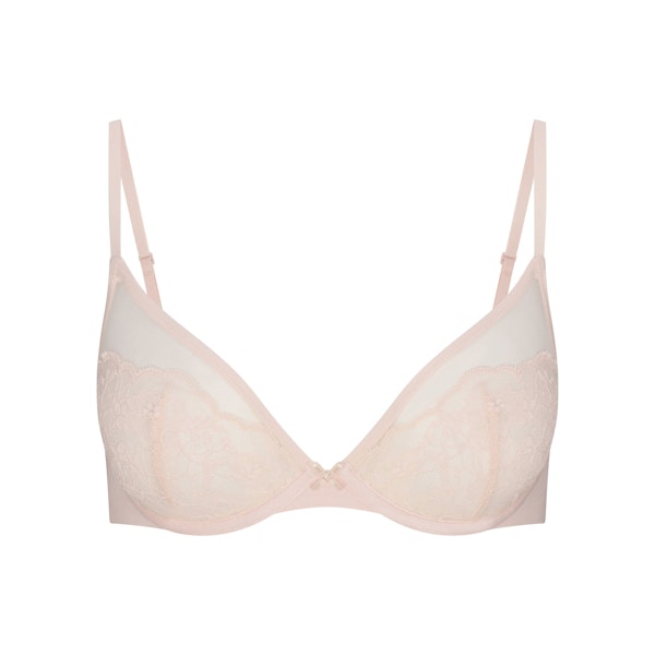 SKIMS LACE UNLINED DEMI BRA | PRIMROSE FLAT ON A WHITE BACKGROUND | FLT