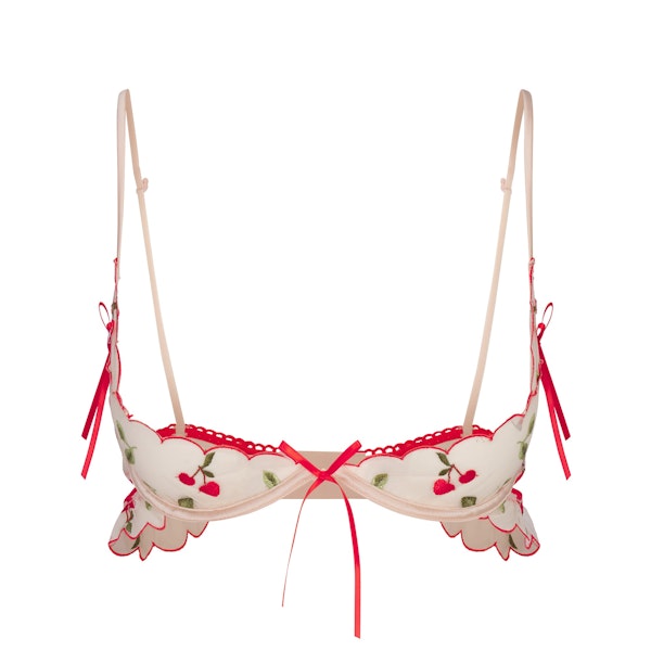 EMBROIDERED TULLE SKIMPY BRA | PRIMROSE CHERRY TULLE FLAT ON A WHITE BACKGROUND | FLT