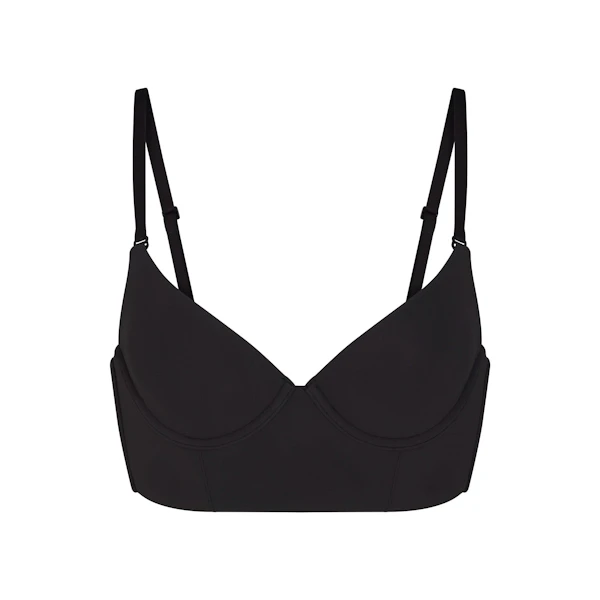 FITS EVERYBODY LOW BACK LONGLINE BRA | ONYX FLAT ON A WHITE BACKGROUND | FLT