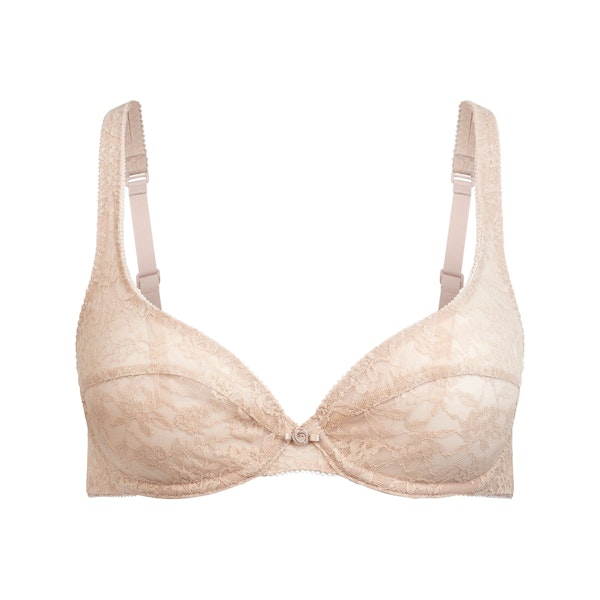 VINTAGE BRAS LACE UNLINED BRA | MUSHROOM FLAT ON A WHITE BACKGROUND | FLT
