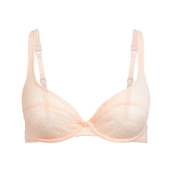 VINTAGE BRAS LACE UNLINED BRA | PRIMROSE FLAT ON A WHITE BACKGROUND | FLT
