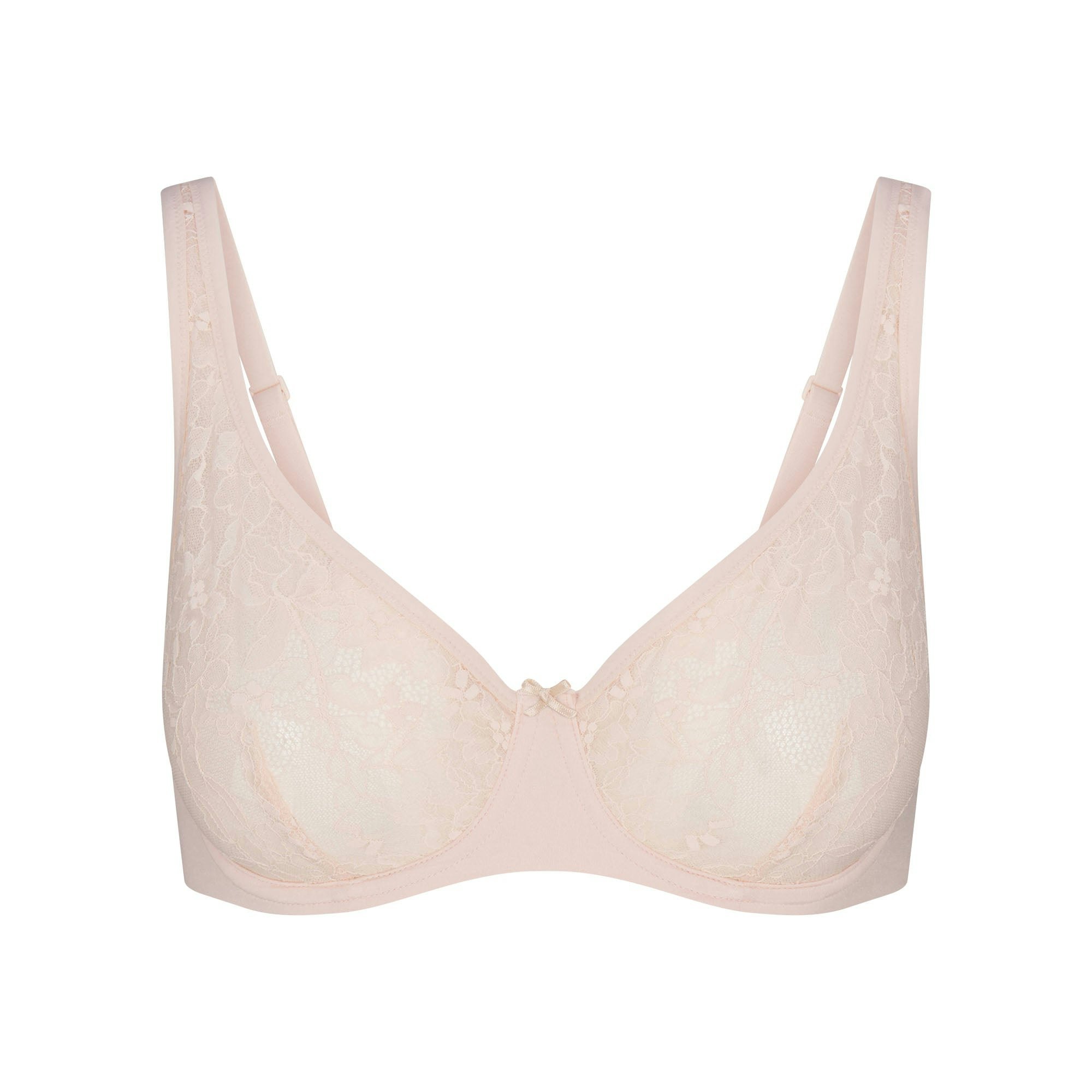 SKIMS LACE UNLINED MINIMIZER BRA | PRIMROSE FLAT ON A WHITE BACKGROUND | FLT