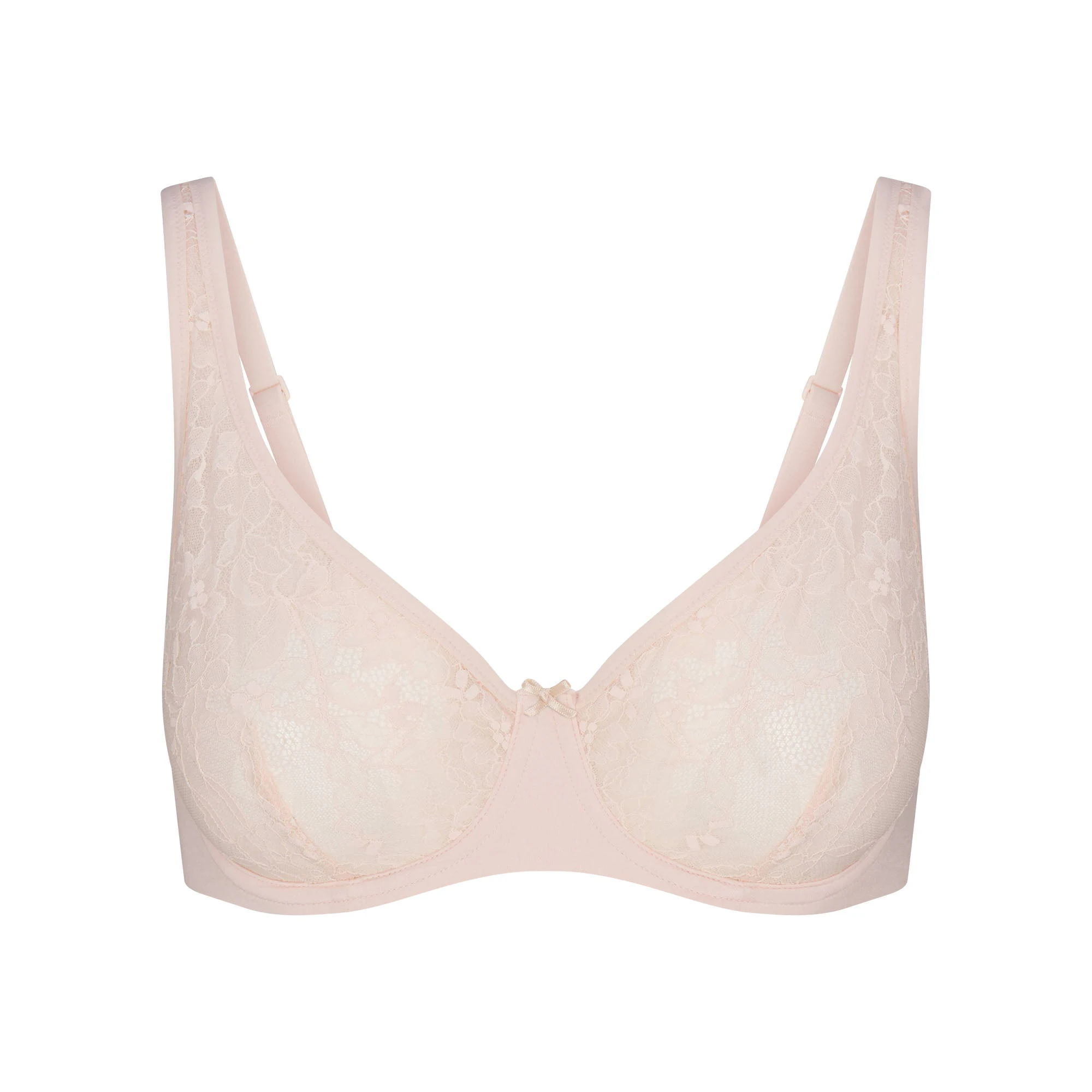 SKIMS LACE UNLINED MINIMIZER BRA | PRIMROSE FLAT ON A WHITE BACKGROUND | FLT