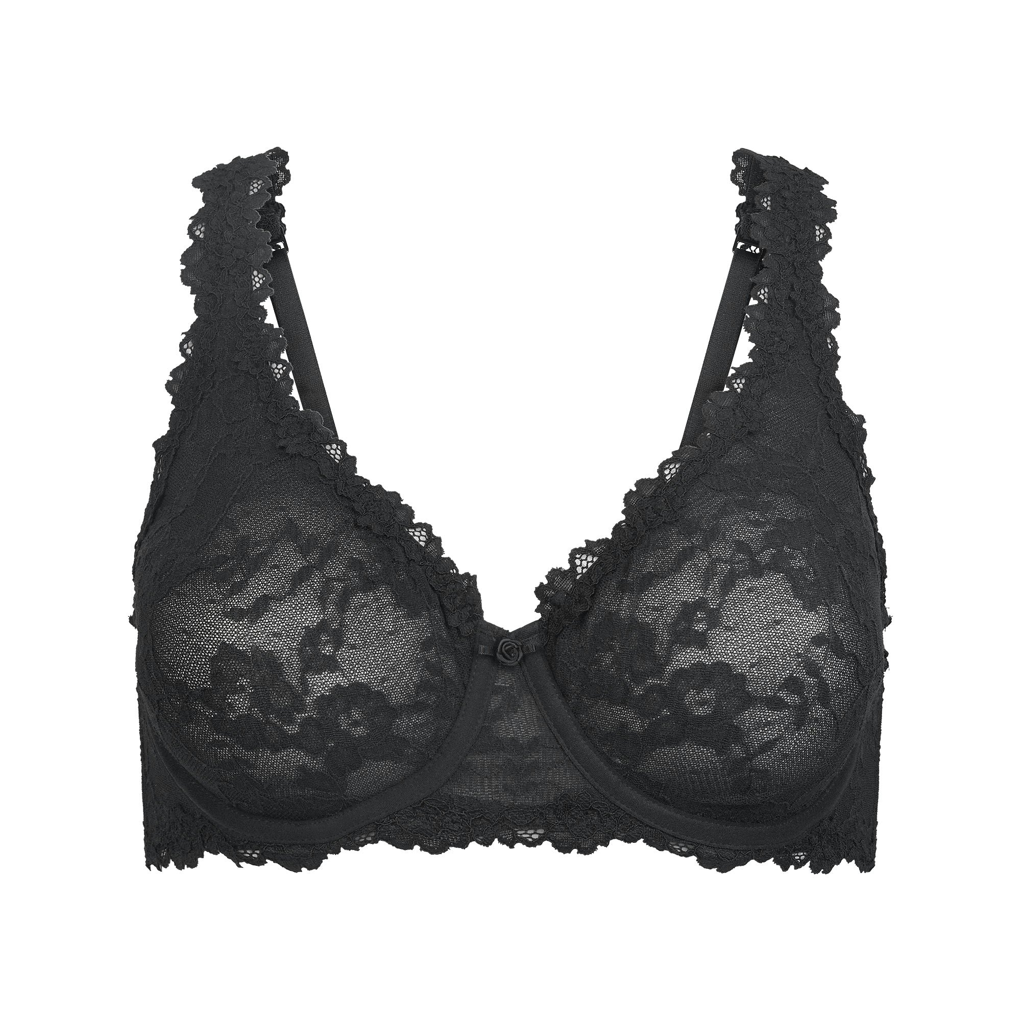STRETCH LACE UNLINED FULL COVERAGE BRA | SOOT FLAT ON A WHITE BACKGROUND | FLT