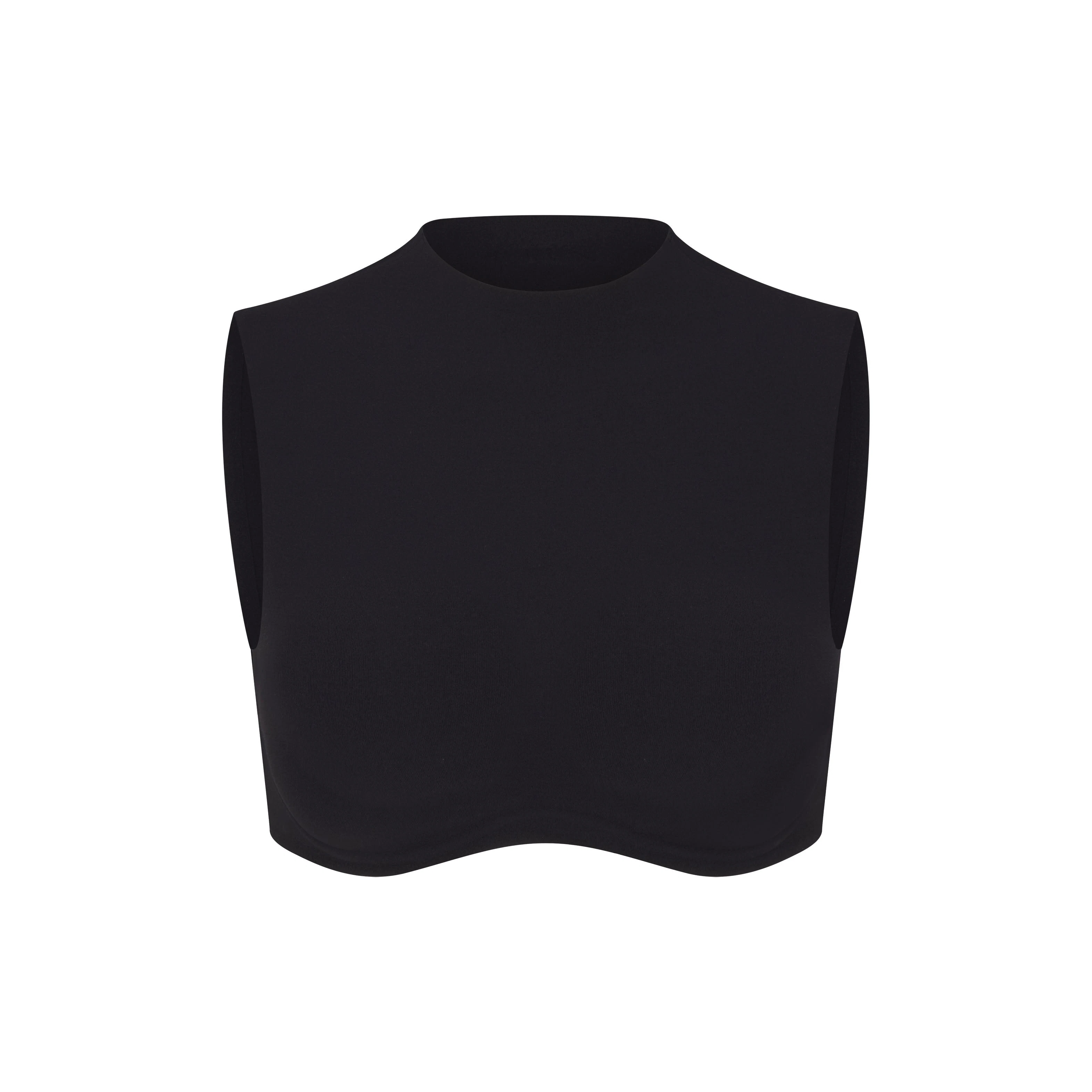 NikeSKIMS STUDIO STRETCH MOCK NECK BRA | OBSIDIANLAYS FLAT ON A WHITE BACKGROUND | FLT