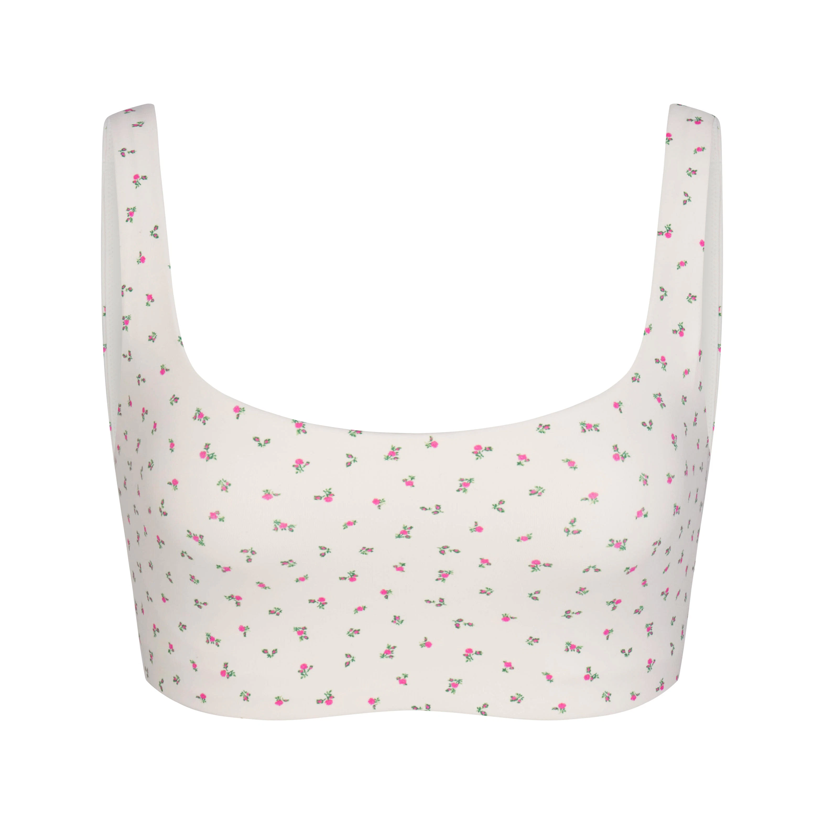 NikeSKIMS MATTE SCOOP NECK BRA | DITSY FLORAL PRINT LAYS FLAT ON A WHITE BACKGROUND | FLT
