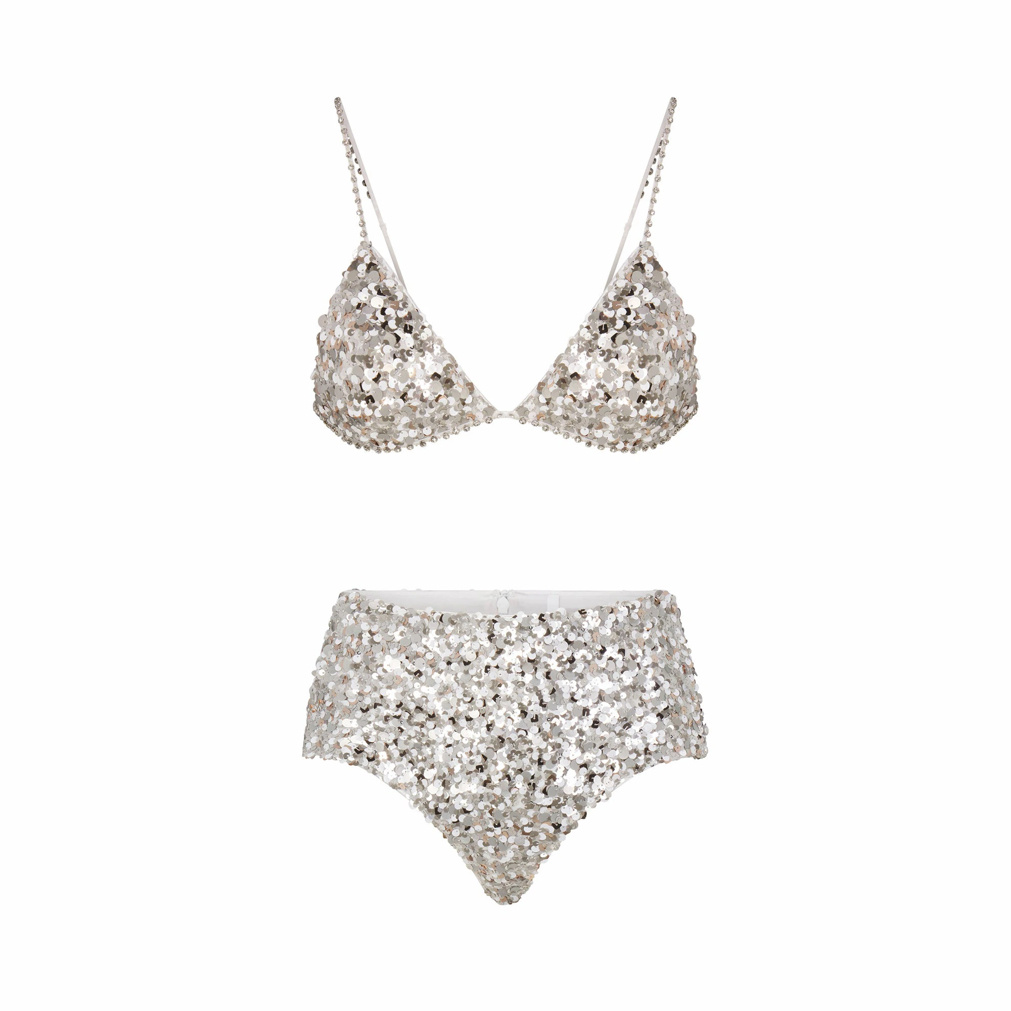 NOVELTY INTIMATES SEQUIN BRALETTE AND HIPSTER SET | SNOW FLAT ON A WHITE BACKGROUND | FLT