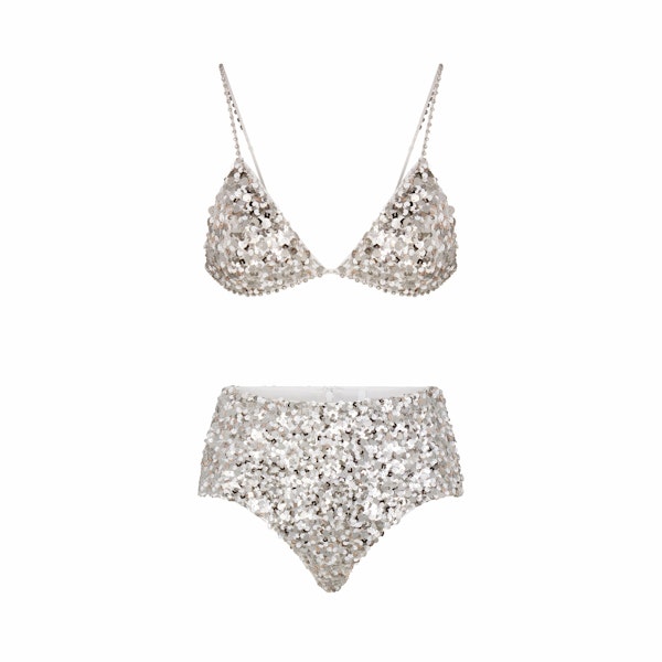 NOVELTY INTIMATES SEQUIN BRALETTE AND HIPSTER SET | SNOW FLAT ON A WHITE BACKGROUND | FLT
