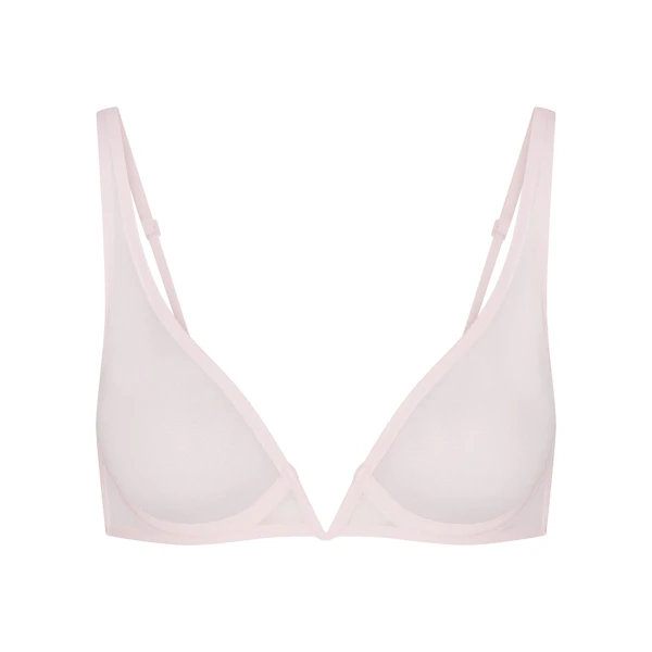 ULTRA FINE MESH DEEP PLUNGE BRA | BARELY PINK FLAT ON A WHITE BACKGROUND | FLT