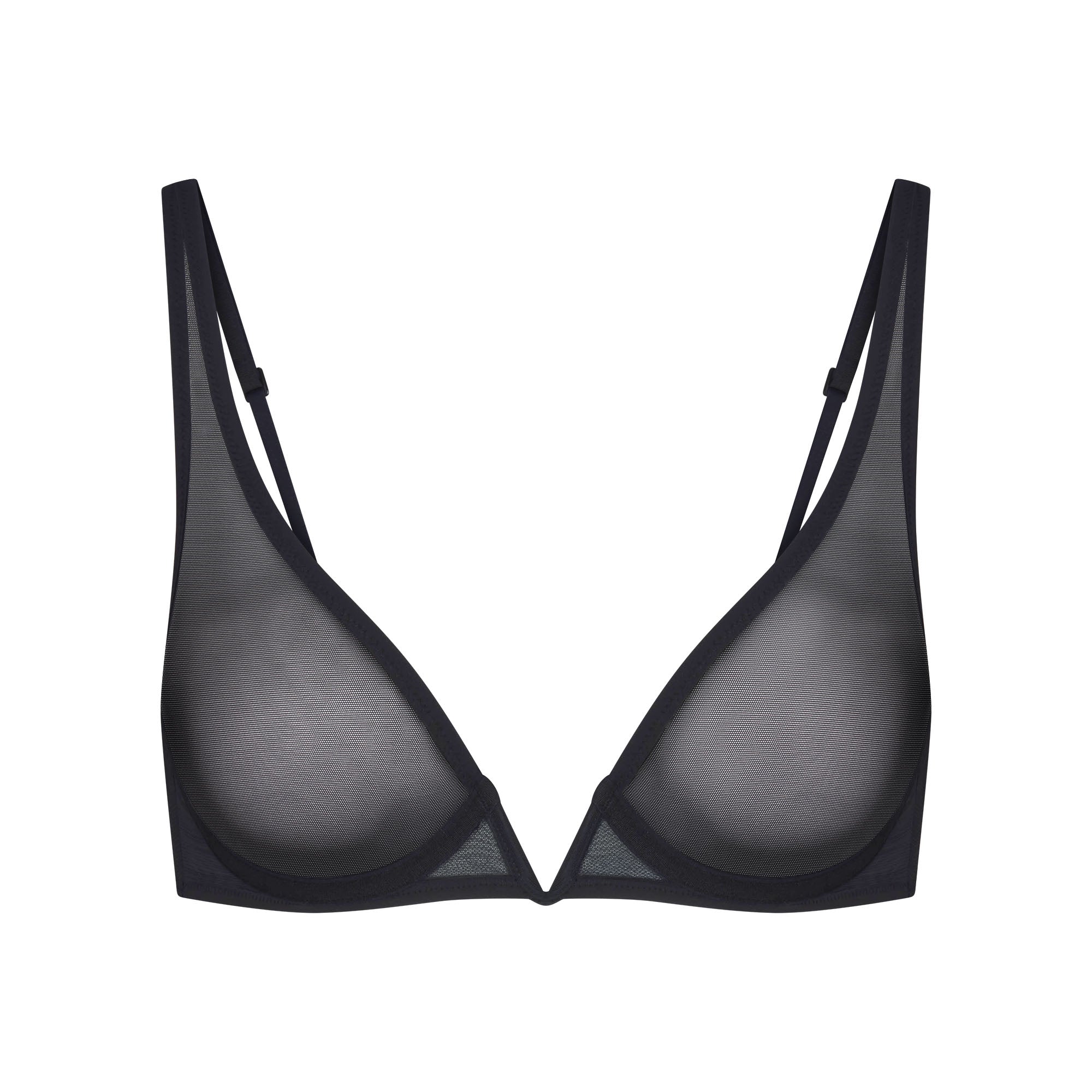 ULTRA FINE MESH DEEP PLUNGE BRA | OBSIDIAN FLAT ON A WHITE BACKGROUND | FLT