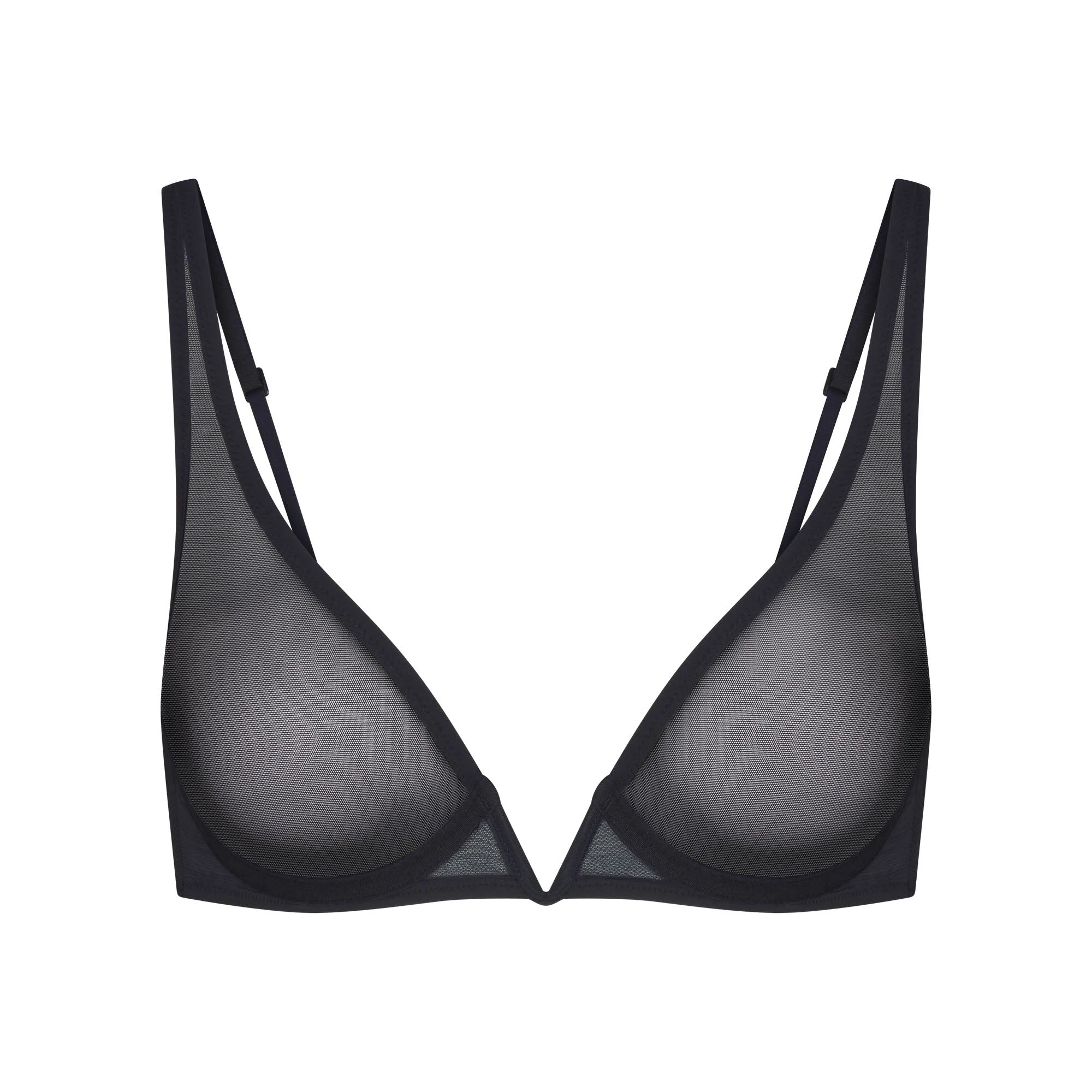 ULTRA FINE MESH DEEP PLUNGE BRA | OBSIDIAN FLAT ON A WHITE BACKGROUND | FLT