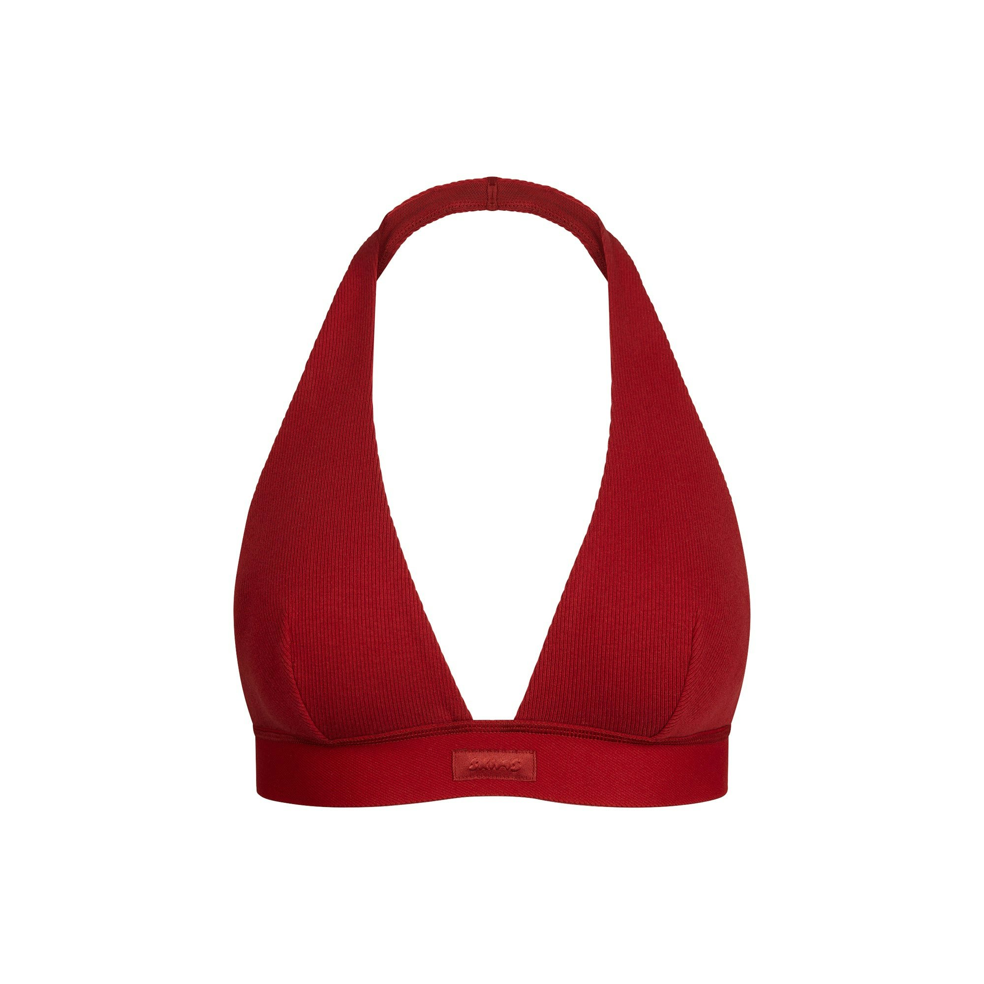 COTTON RIB HALTER BRALETTE | BRICK FLAT ON A WHITE BACKGROUND | FLT