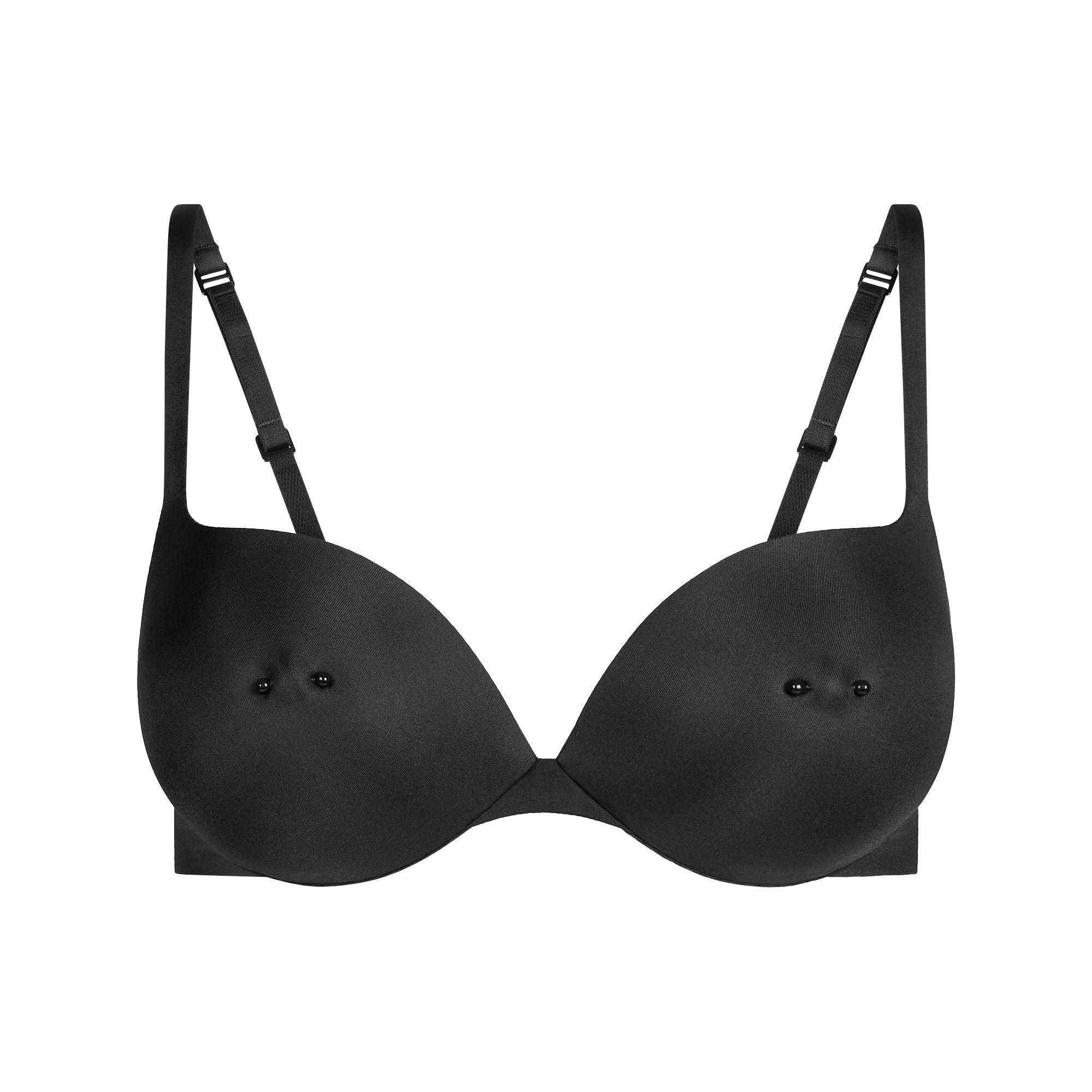 SKIMS ULTIMATE PIERCED NIPPLE PUSH-UP BRA | ONYX FLAT ON A WHITE BACKGROUND | FLT
