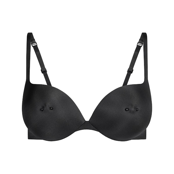 SKIMS ULTIMATE PIERCED NIPPLE PUSH-UP BRA | ONYX FLAT ON A WHITE BACKGROUND | FLT