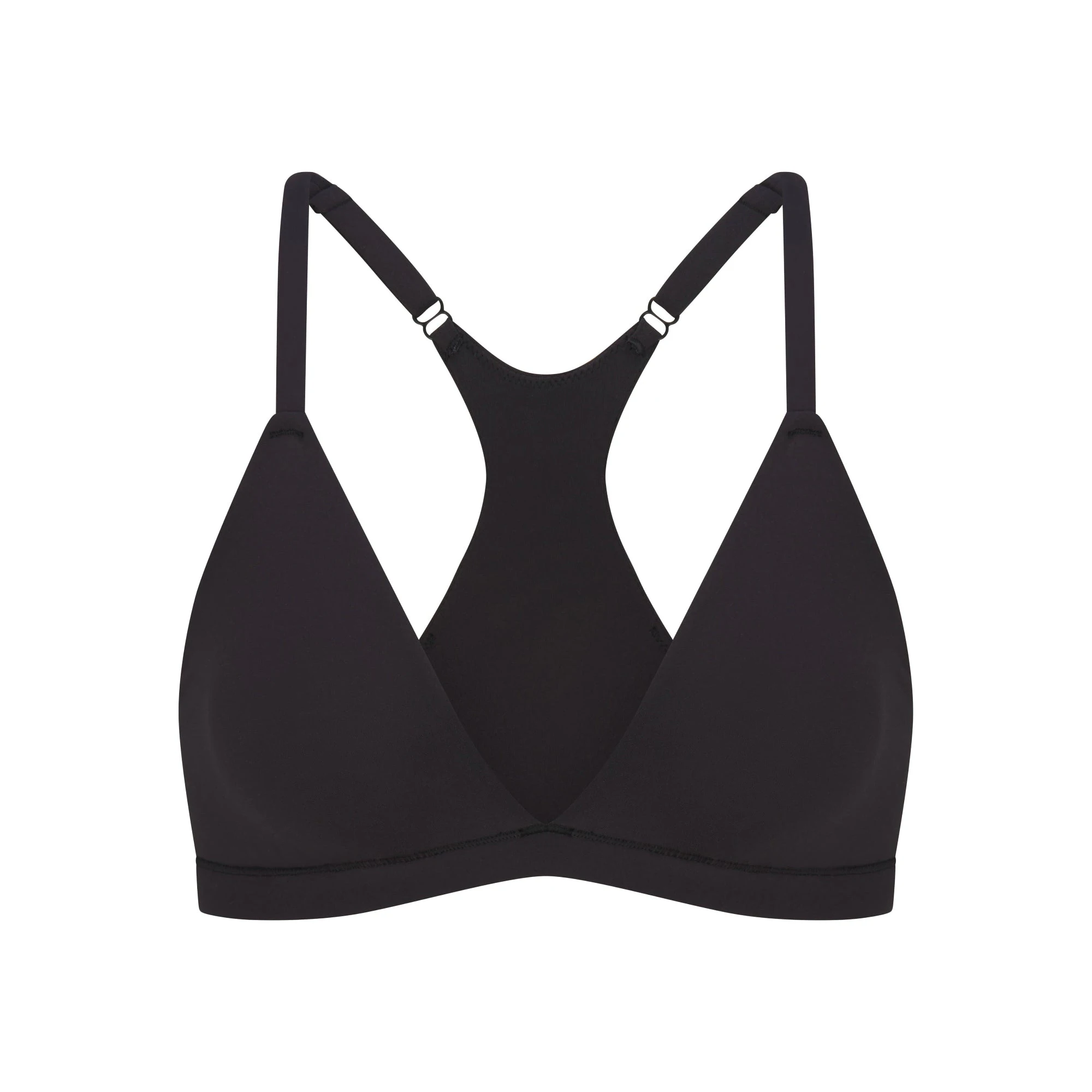 FITS EVERYBODY RACERBACK TRIANGLE BRALETTE | ONYX FLAT ON A WHITE BACKGROUND | FLT