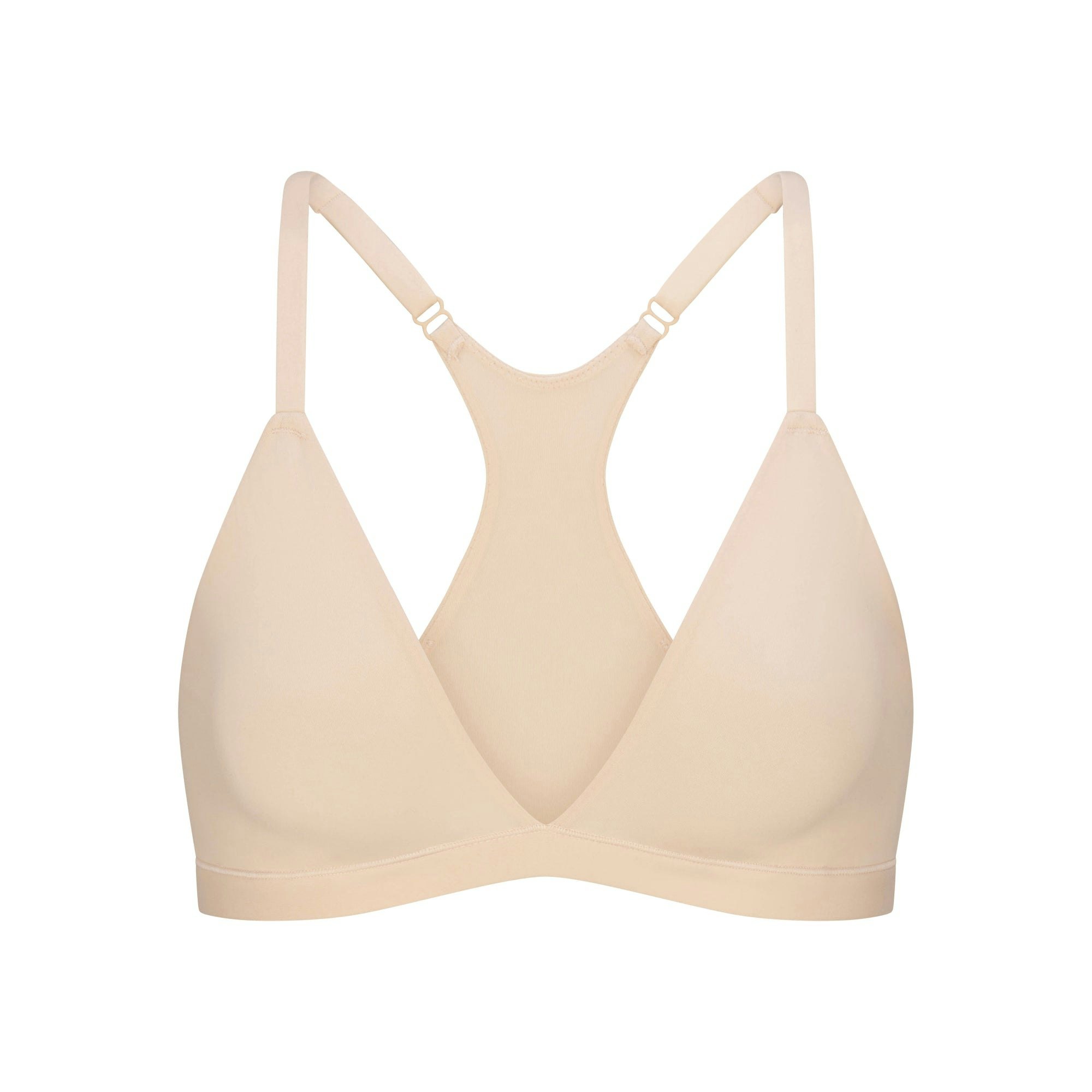 FITS EVERYBODY RACERBACK TRIANGLE BRALETTE | SAND FLAT ON A WHITE BACKGROUND | FLT