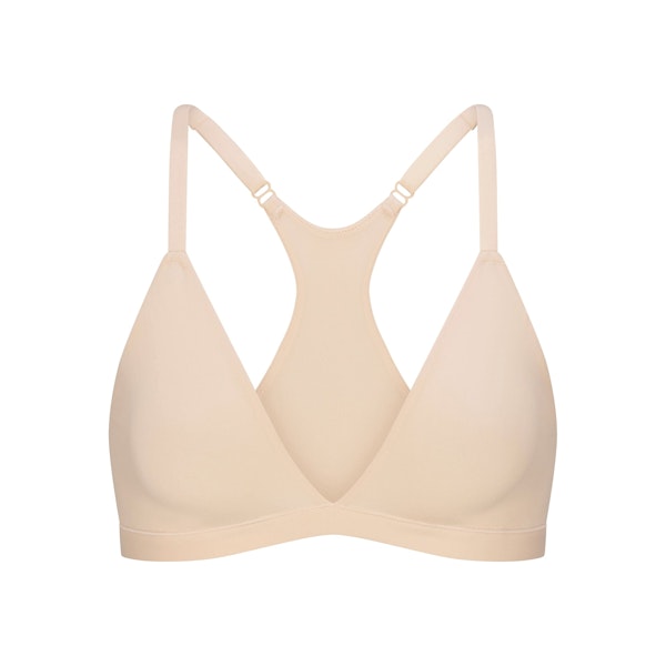 FITS EVERYBODY RACERBACK TRIANGLE BRALETTE | SAND FLAT ON A WHITE BACKGROUND | FLT