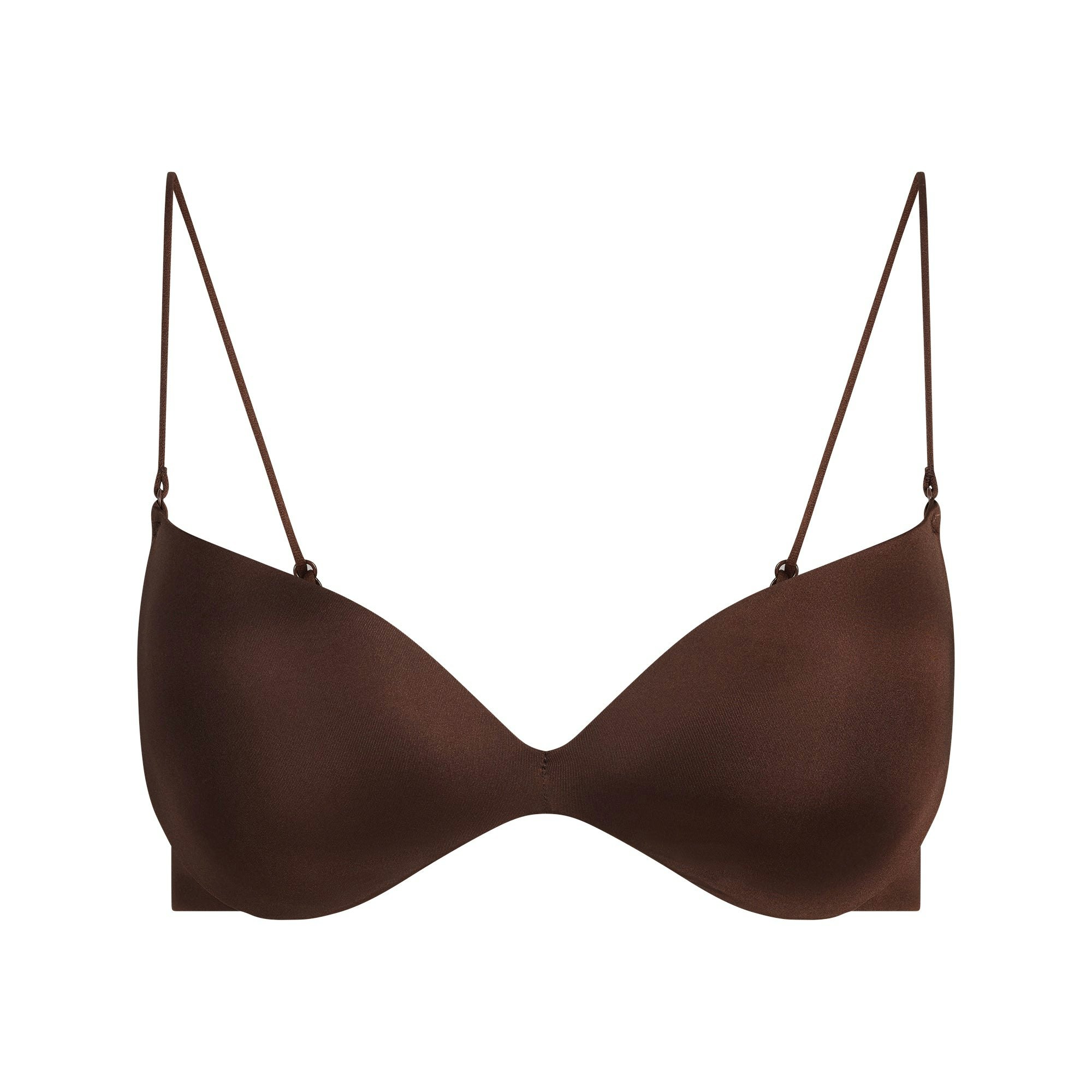 WIRELESS FORM PLUNGE MICRO STRAP BRA | COCOA FLAT ON A WHITE BACKGROUND | FLT