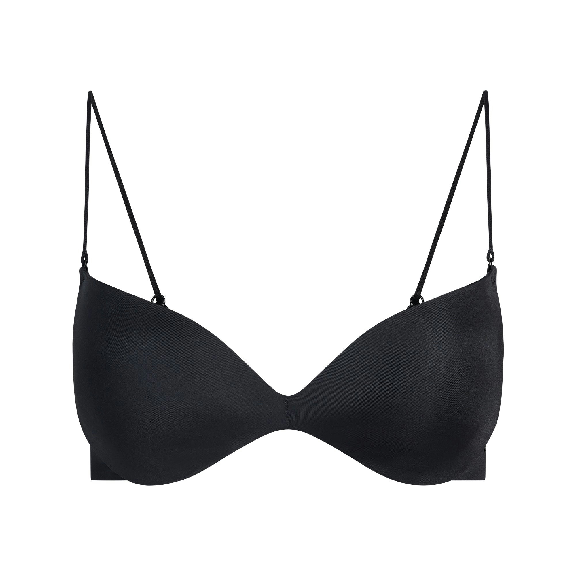 WIRELESS FORM PLUNGE MICRO STRAP BRA | ONYX FLAT ON A WHITE BACKGROUND | FLT