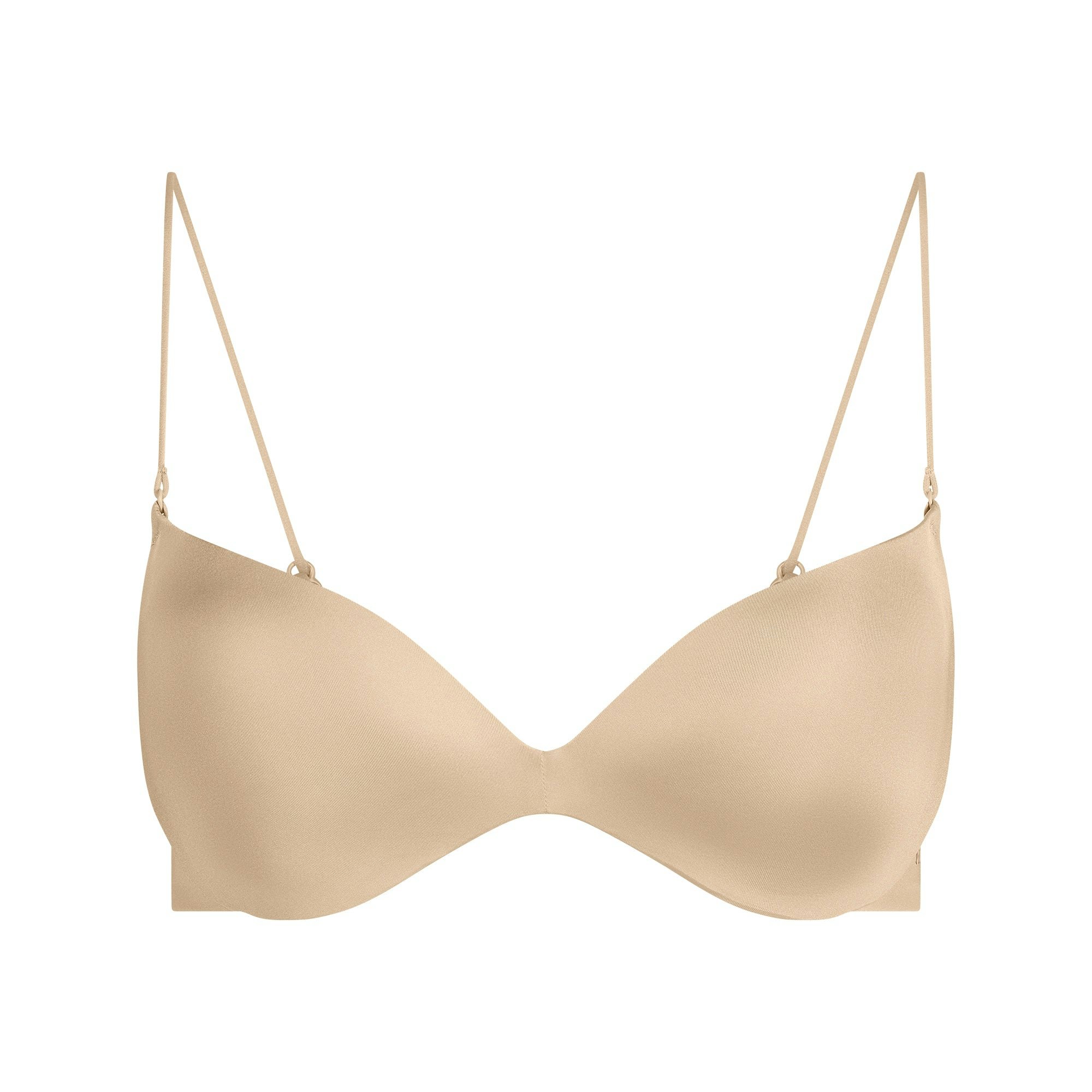 WIRELESS FORM PLUNGE MICRO STRAP BRA | SAND FLAT ON A WHITE BACKGROUND | FLT