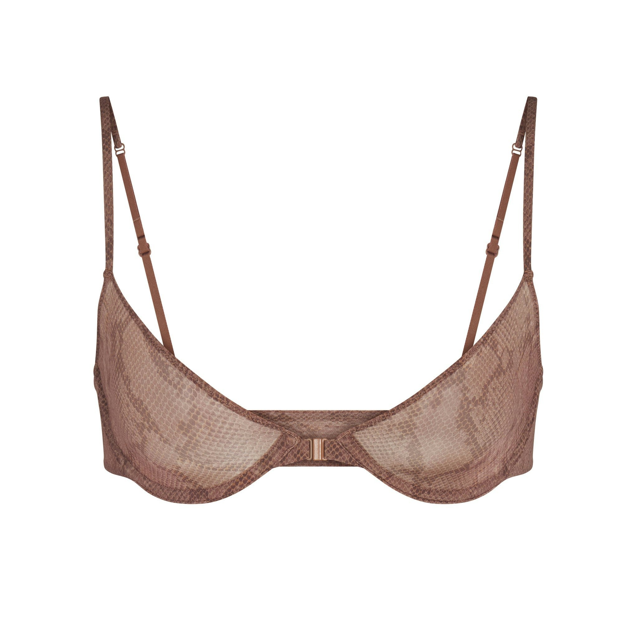 MILKY SHEER FRONT CLOSE BRA | JASPER SNAKE PRINT FLAT ON A WHITE BACKGROUND | FLT