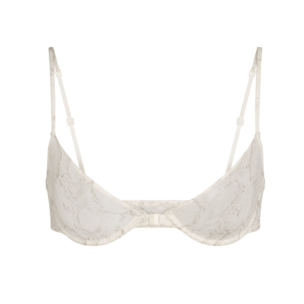 MILKY SHEER FRONT CLOSE BRA | STONE PASTEL SNAKE PRINT FLAT ON A WHITE BACKGROUND | FLT
