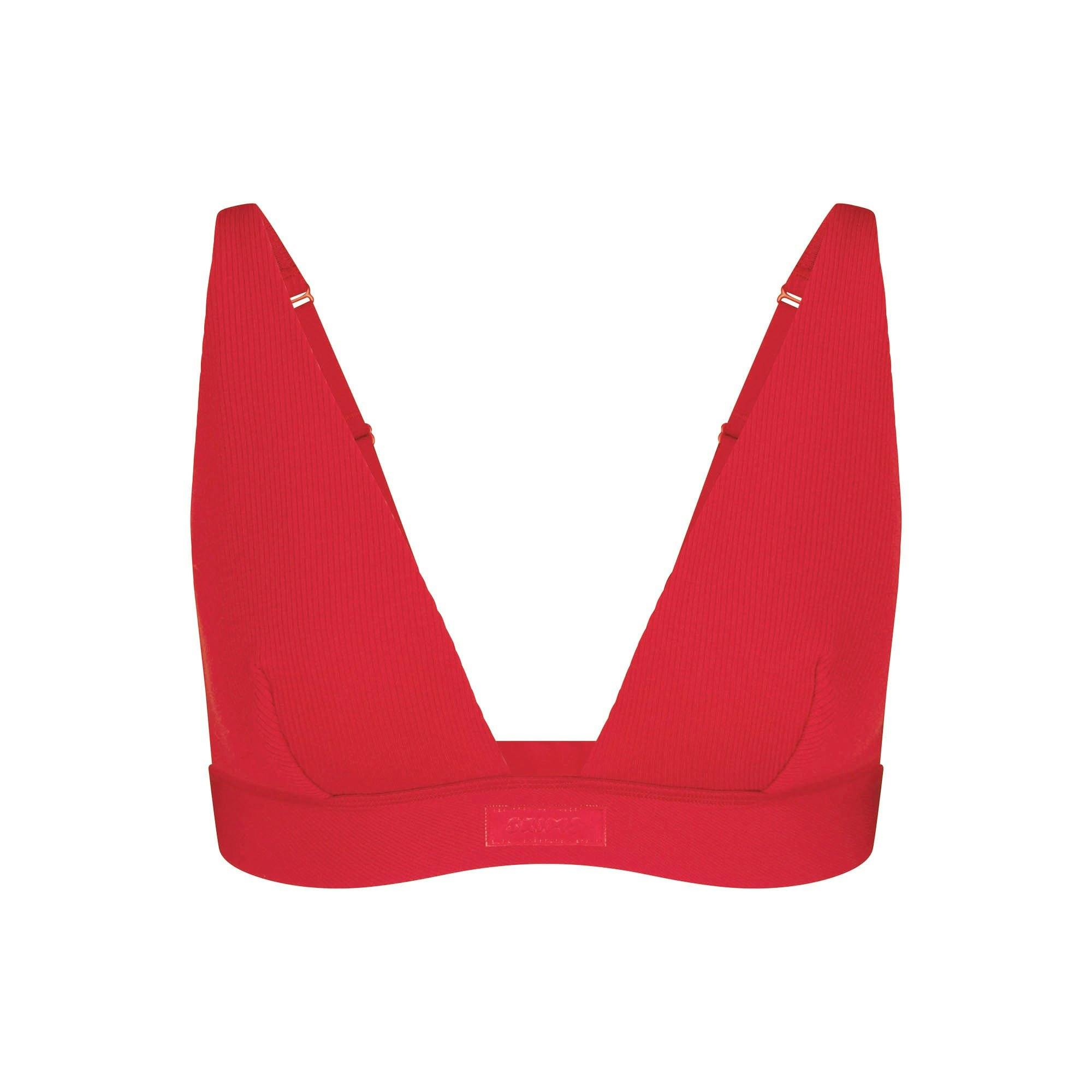 COTTON RIB PLUNGE BRALETTE CRANBERRY FLAT ON A WHITE BACKGROUND | FLT | FLT