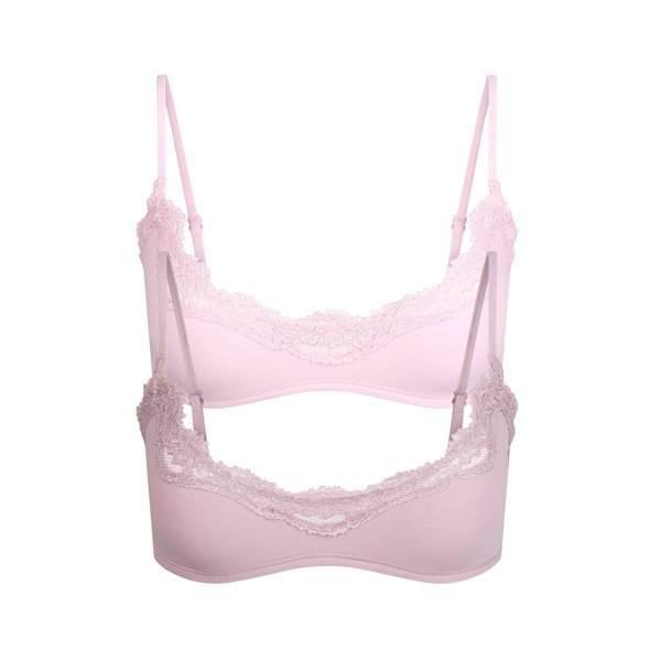 FITS EVERYBODY LACE SCOOP BRALETTE 2-PACK | CHERRY BLOSSOM AND DUSK FOIL MULTI FLAT ON A WHITE BACKGROUND | FLT @ | FOCUS: 0.9, 0.1, 0.7