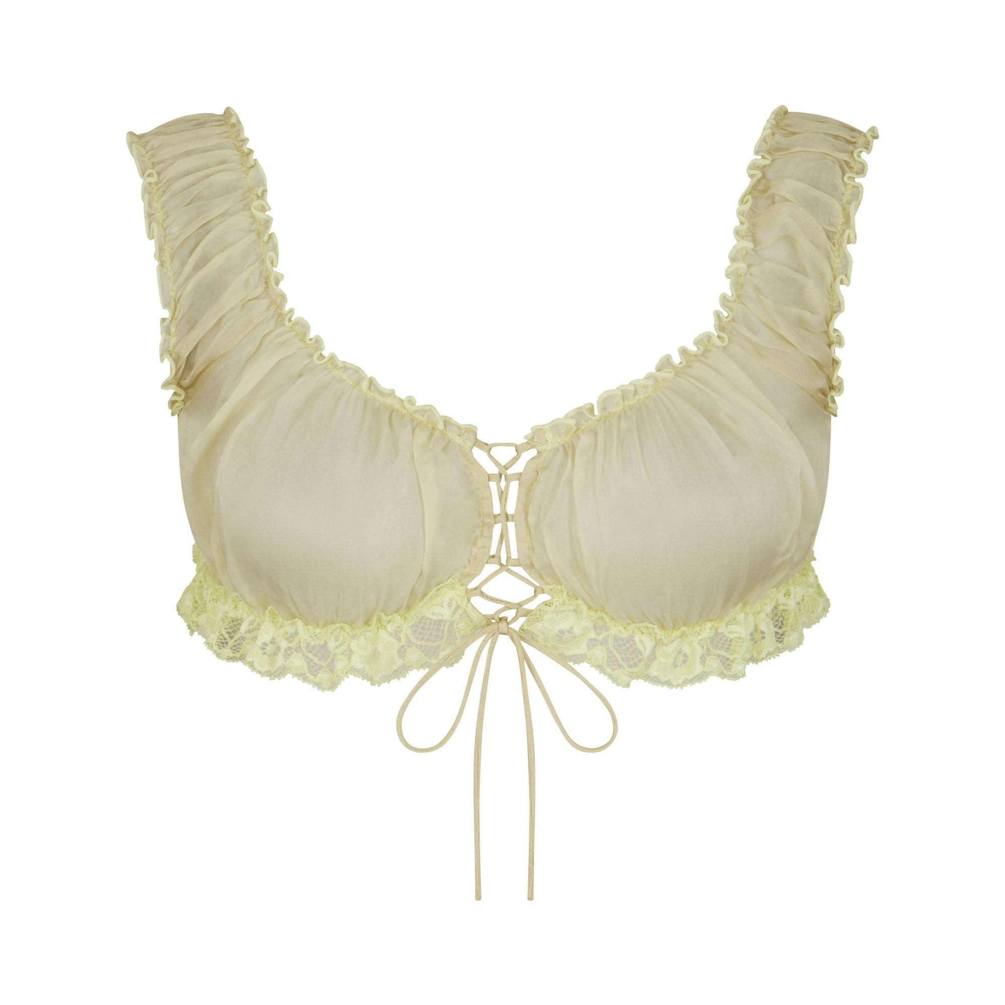 SKIMS ROMANCE LACE CROP TOP | SAGE (CROP TOPS, TOPS) FLAT ON A WHITE BACKGROUND | FLT