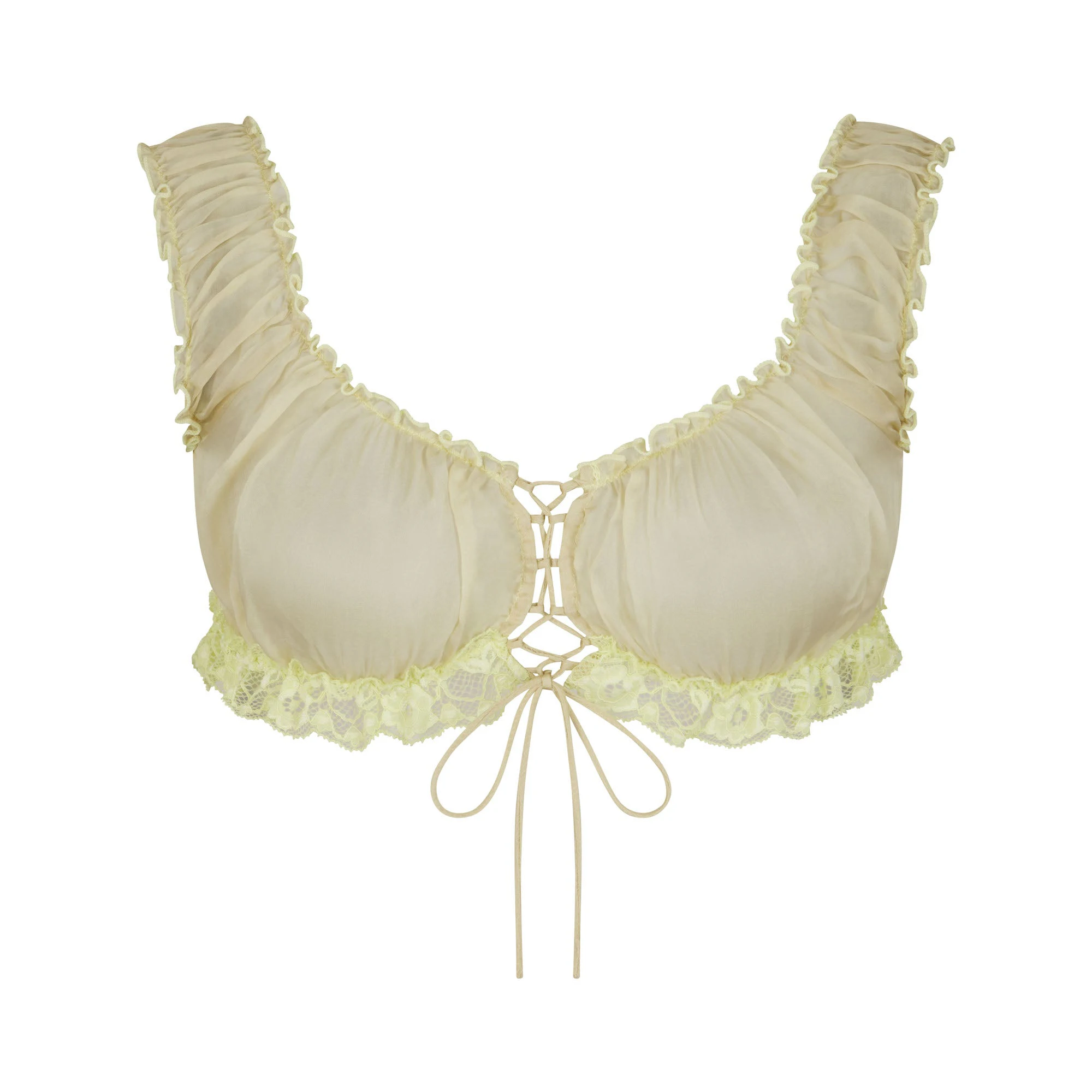 SKIMS ROMANCE LACE CROP TOP | SAGE (CROP TOPS, TOPS) FLAT ON A WHITE BACKGROUND | FLT