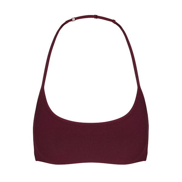 SOFT LOUNGE HALTER SCOOP BRALETTE BORDEAUX FLAT ON A WHITE BACKGROUND | FLT | FLT