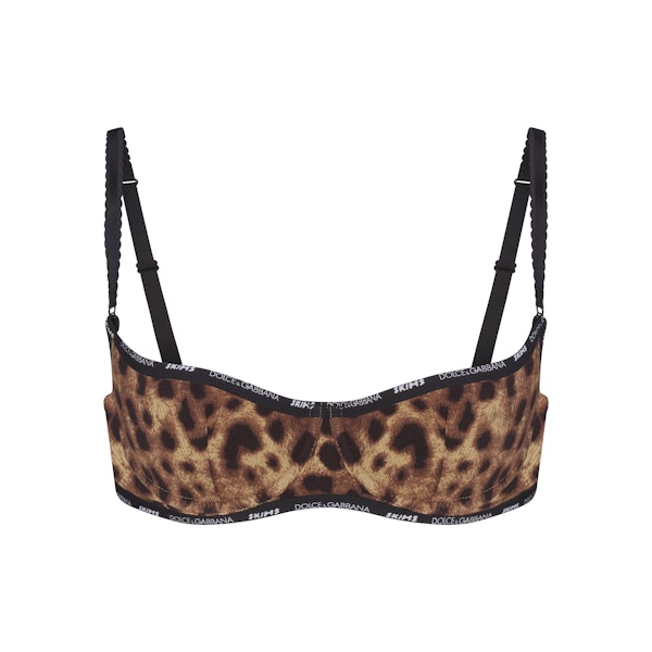 DOLCE&GABBANA X SKIMS COTTON RIB BALCONETTE BRA | LEOPARD (BALCONETTE BRAS) FLAT ON A WHITE BACKGROUND | FLT