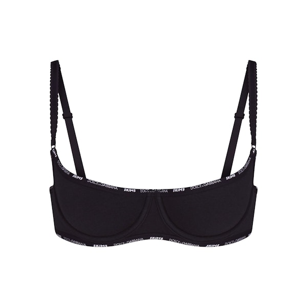 DOLCE&GABBANA X SKIMS COTTON JERSEY UNLINED BALCONETTE BRA | ONYX (BALCONETTE BRAS) FLAT ON A WHITE BACKGROUND | FLT