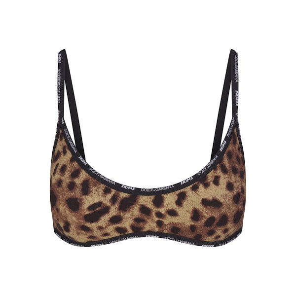 DOLCE&GABBANA X SKIMS COTTON RIB SCOOP BRALETTE | LEOPARD (BALCONETTE BRAS) FLAT ON A WHITE BACKGROUND | FLT
