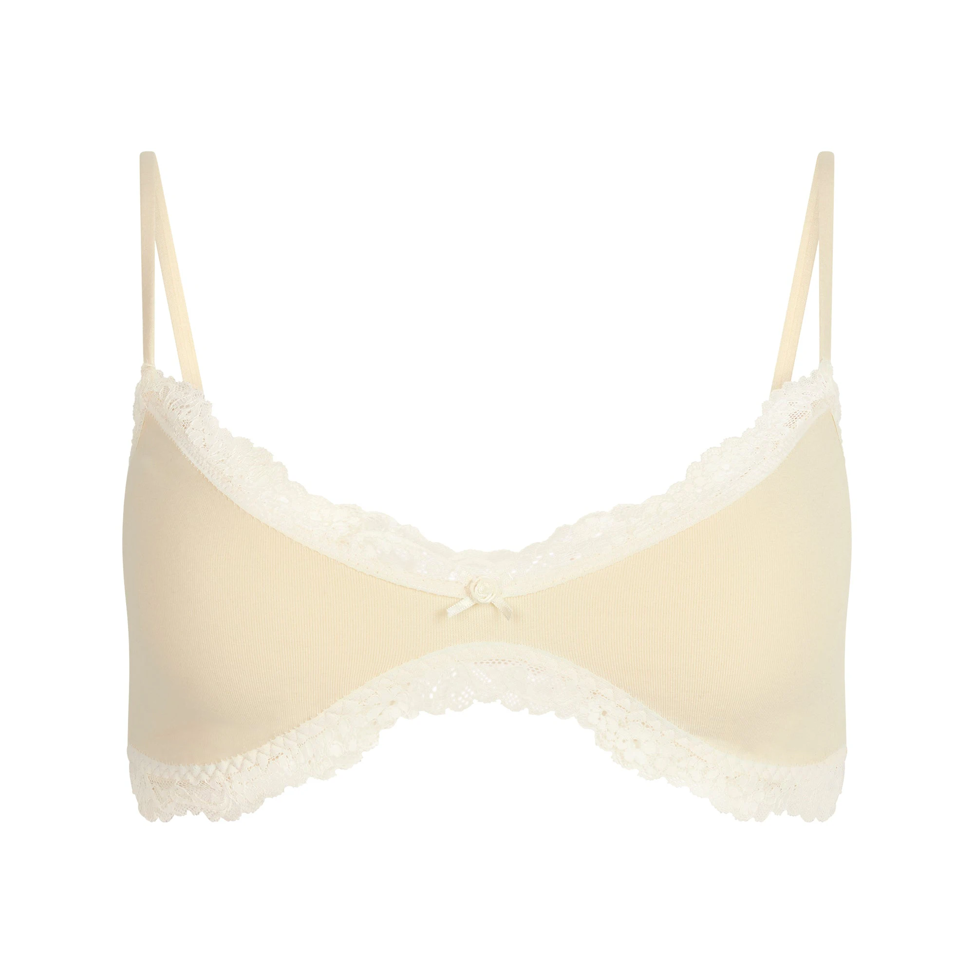 COTTON JERSEY LACE SKIMPY SCOOP BRALETTE | BUTTER FLAT ON A WHITE BACKGROUND | FLT