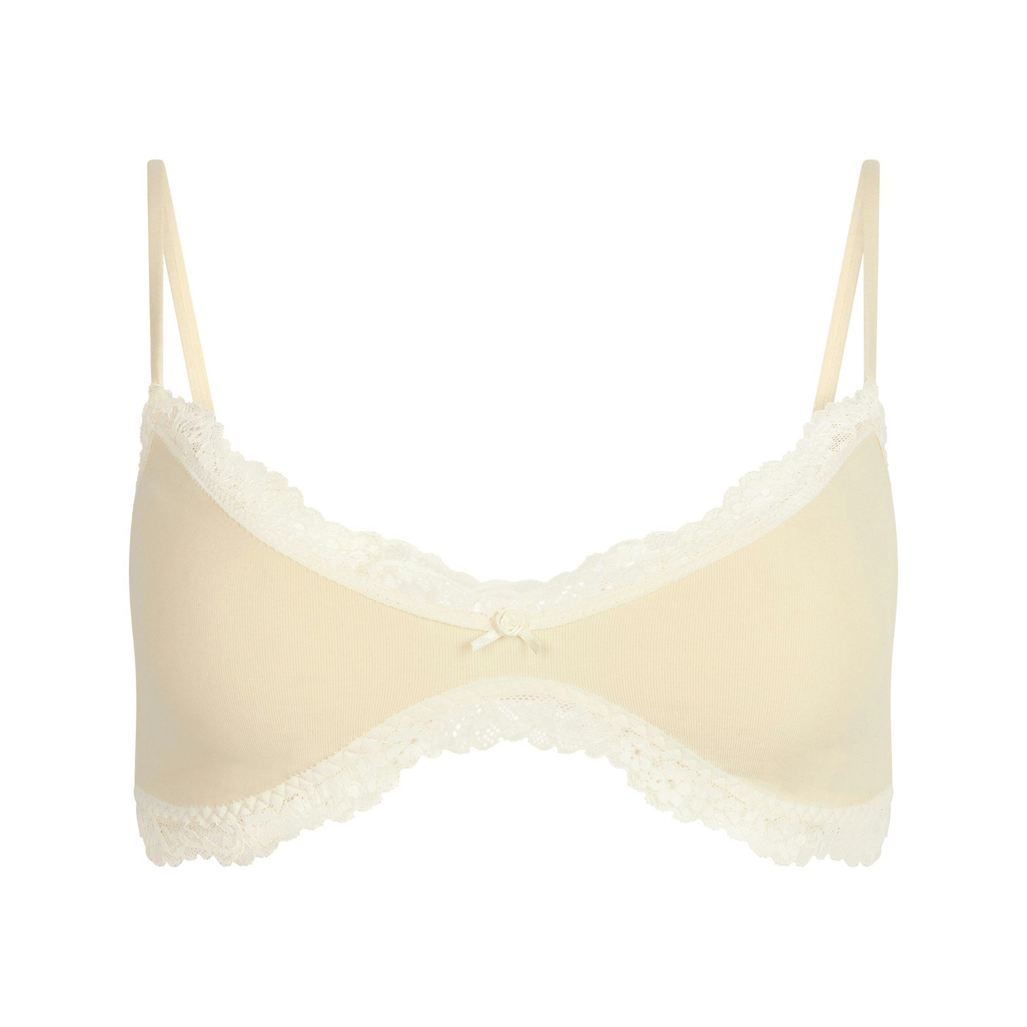 COTTON JERSEY LACE SKIMPY SCOOP BRALETTE | BUTTER FLAT ON A WHITE BACKGROUND | FLT