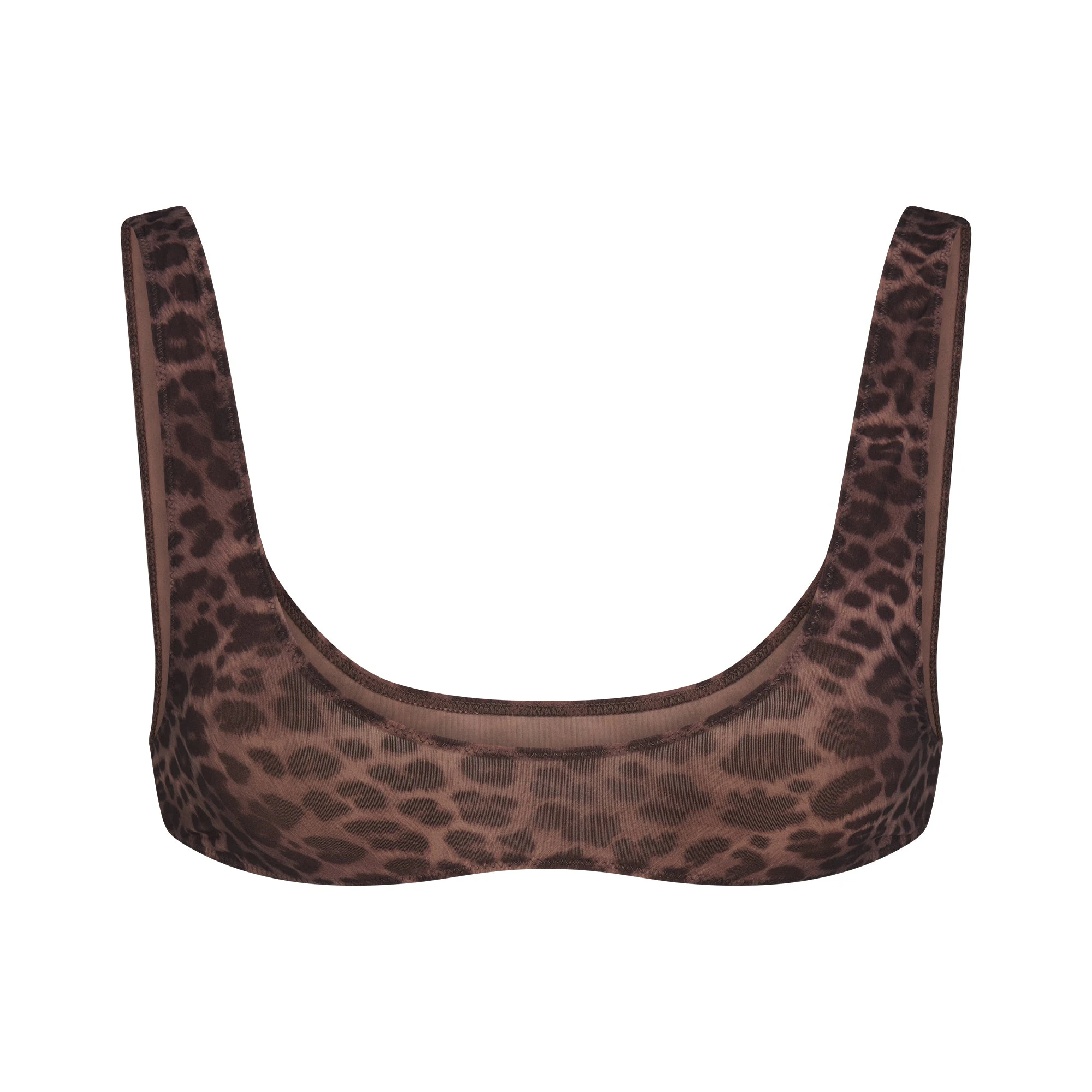 FITS EVERYBODY MICRO SCOOP BRALETTE | UMBER LEOPARD PRINT FLAT ON A WHITE BACKGROUND | FLT
