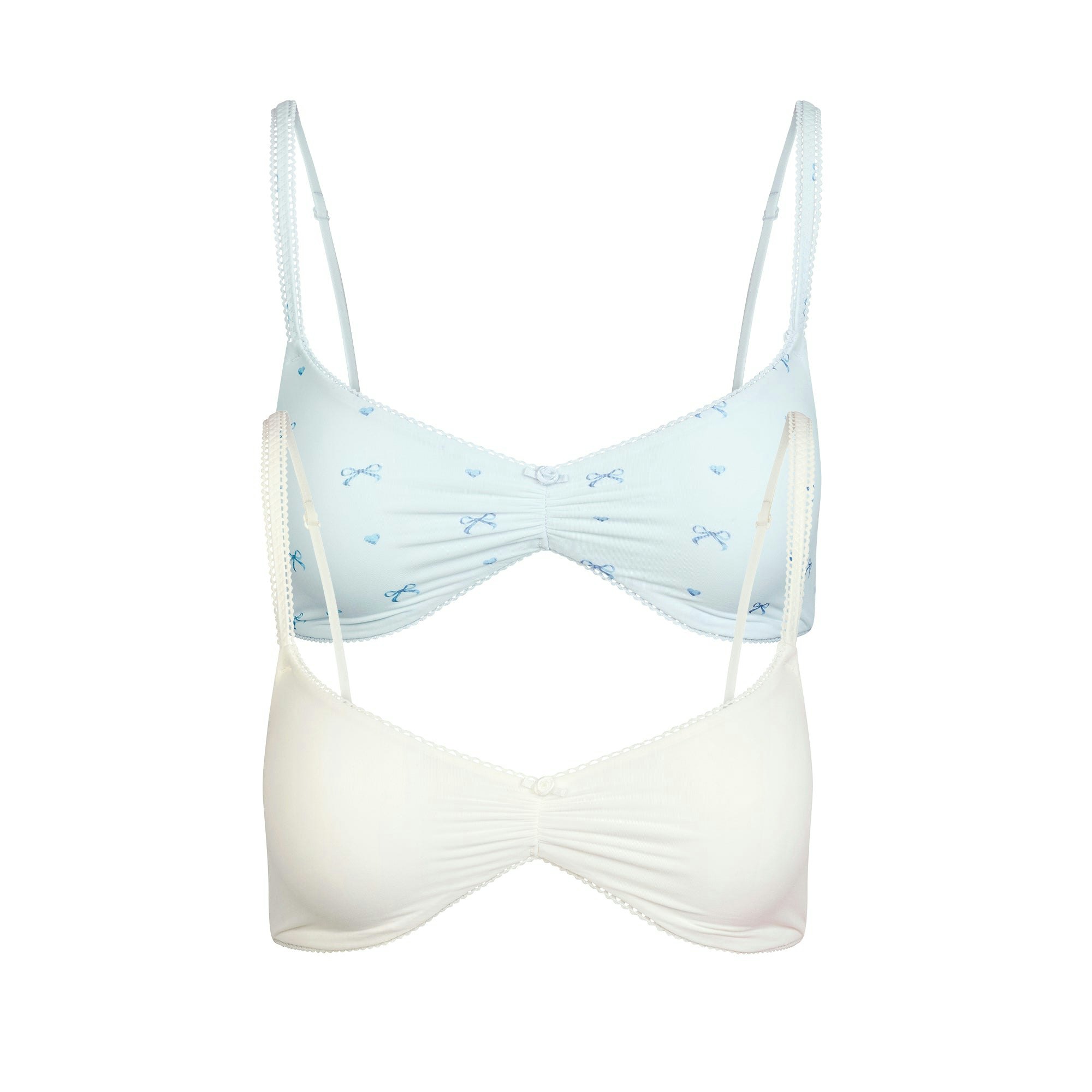 FITS EVERYBODY PICOT SKIMPY SCOOP BRALETTE 2-PACK | MARBLE AND CLOUD BOW PRINT FLAT ON A WHITE BACKGROUND | FOCUS: 0.0, 1.0, 0.9