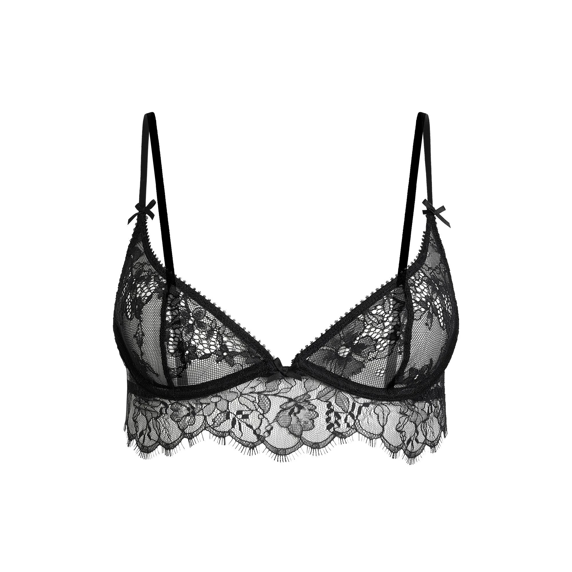 ULTRA FINE LACE SCOOP BRA | ONYX FLAT ON A WHITE BACKGROUND | FLT