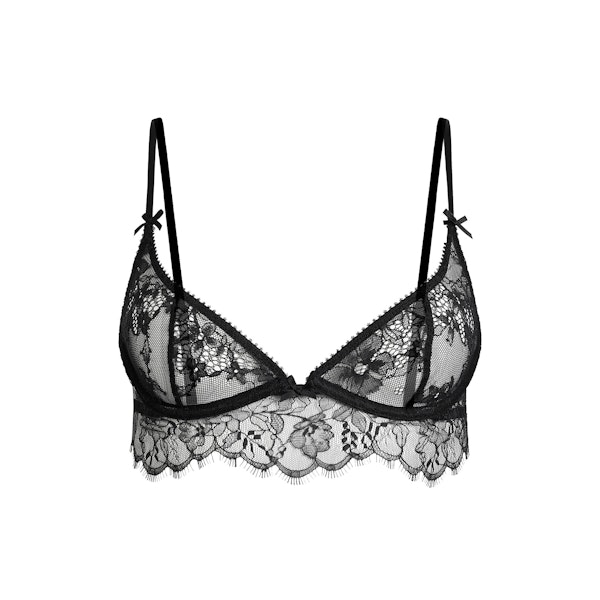 ULTRA FINE LACE SCOOP BRA | ONYX FLAT ON A WHITE BACKGROUND | FLT