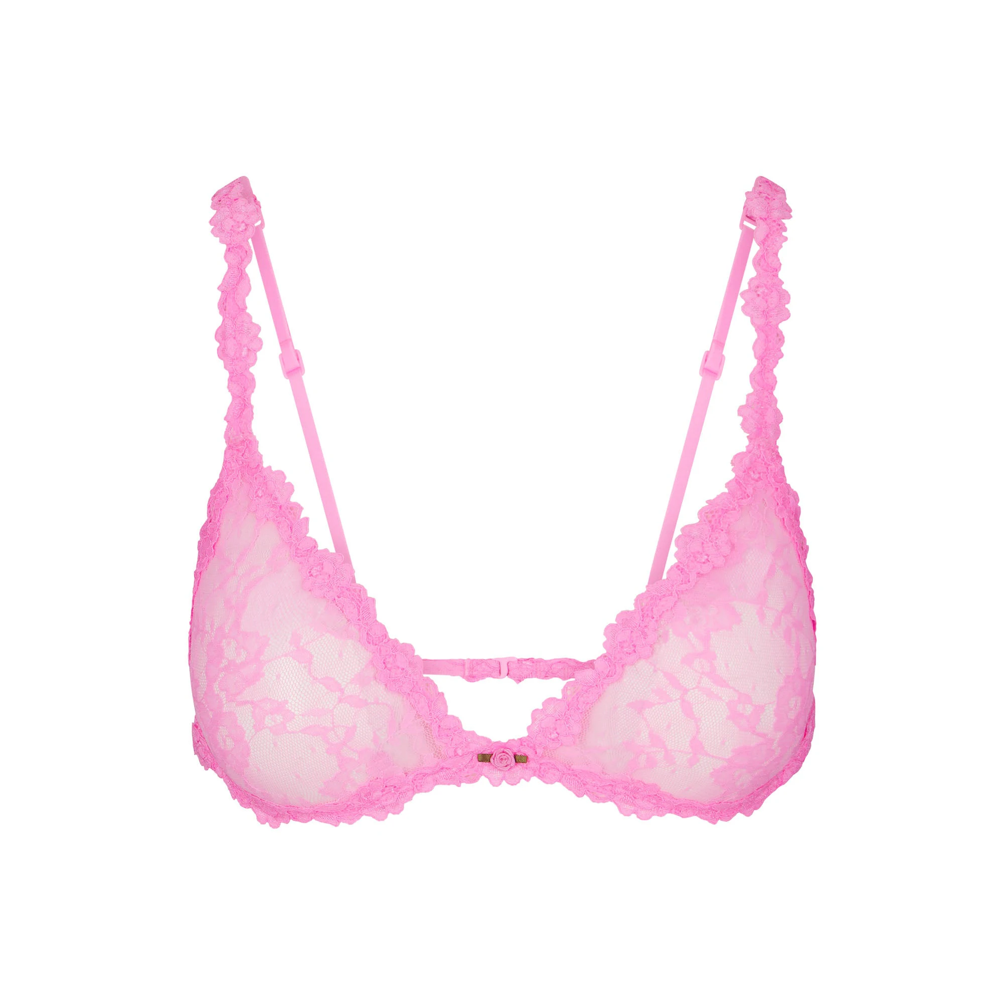 STRETCH LACE TRIANGLE BRALETTE | SUGAR PINK FLAT ON A WHITE BACKGROUND | FLT
