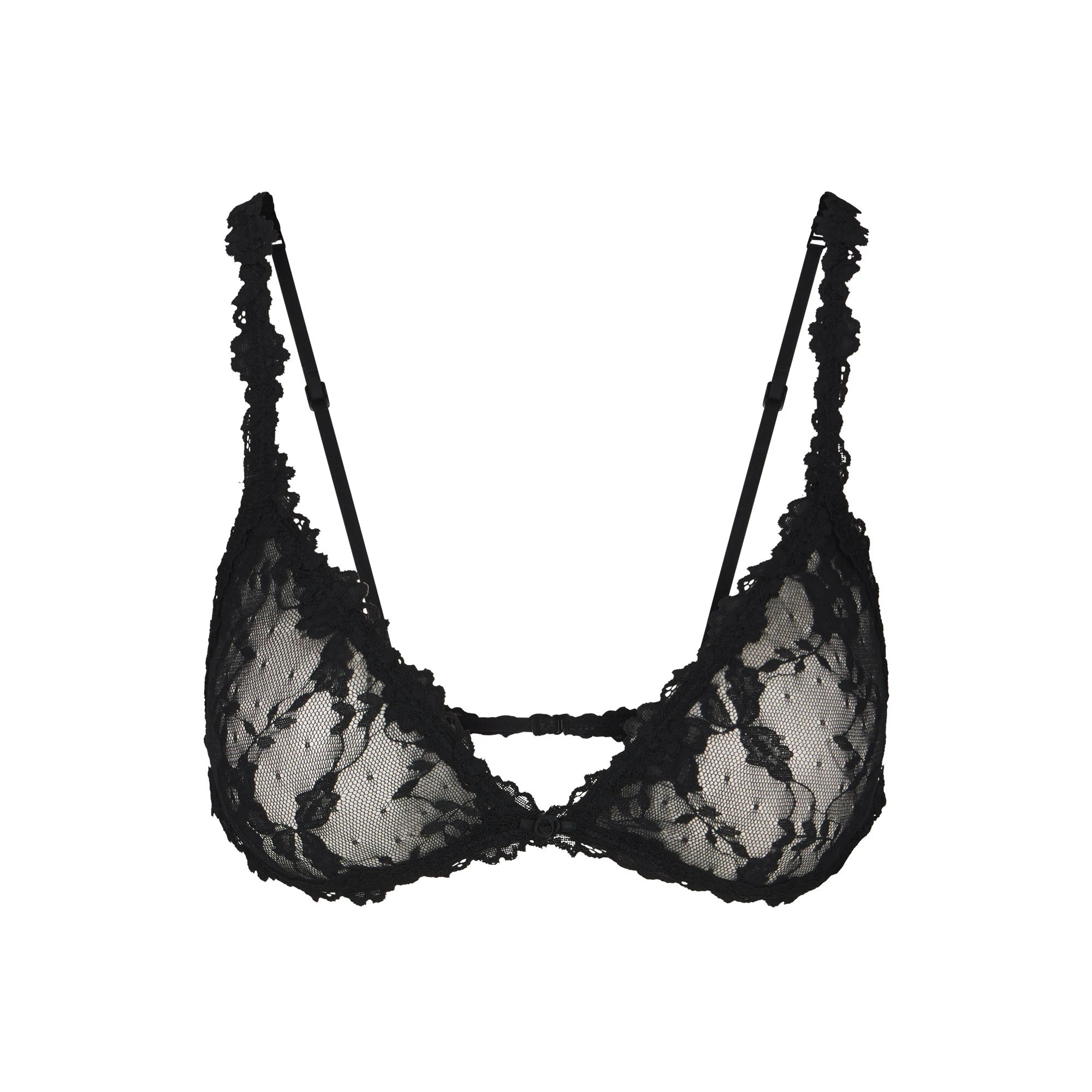 STRETCH LACE TRIANGLE BRALETTE | SOOT FLAT ON A WHITE BACKGROUND | FLT