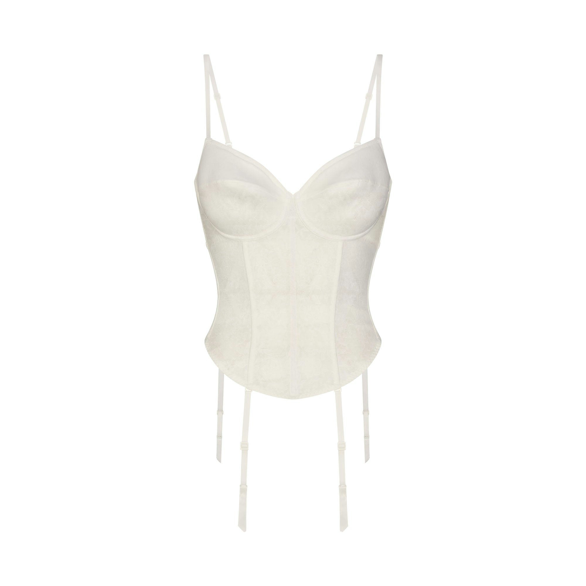 LACE SHAPEWEAR CORSET | IVORY FLAT ON A WHITE BACKGROUND | FLT