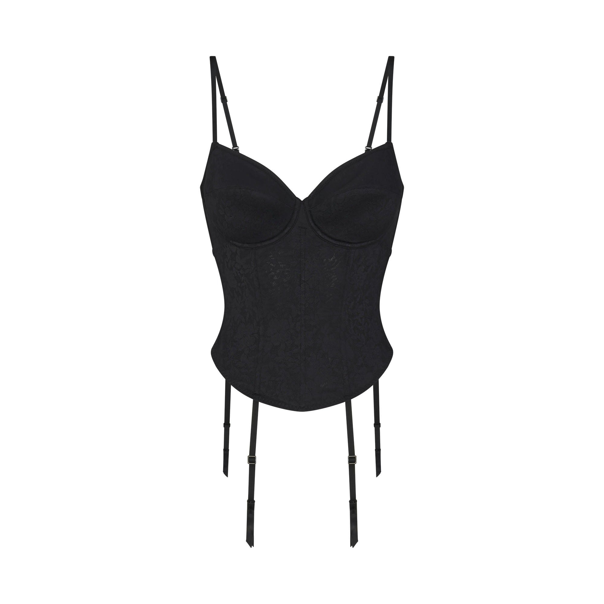 LACE SHAPEWEAR CORSET | ONYX FLAT ON A WHITE BACKGROUND | FLT