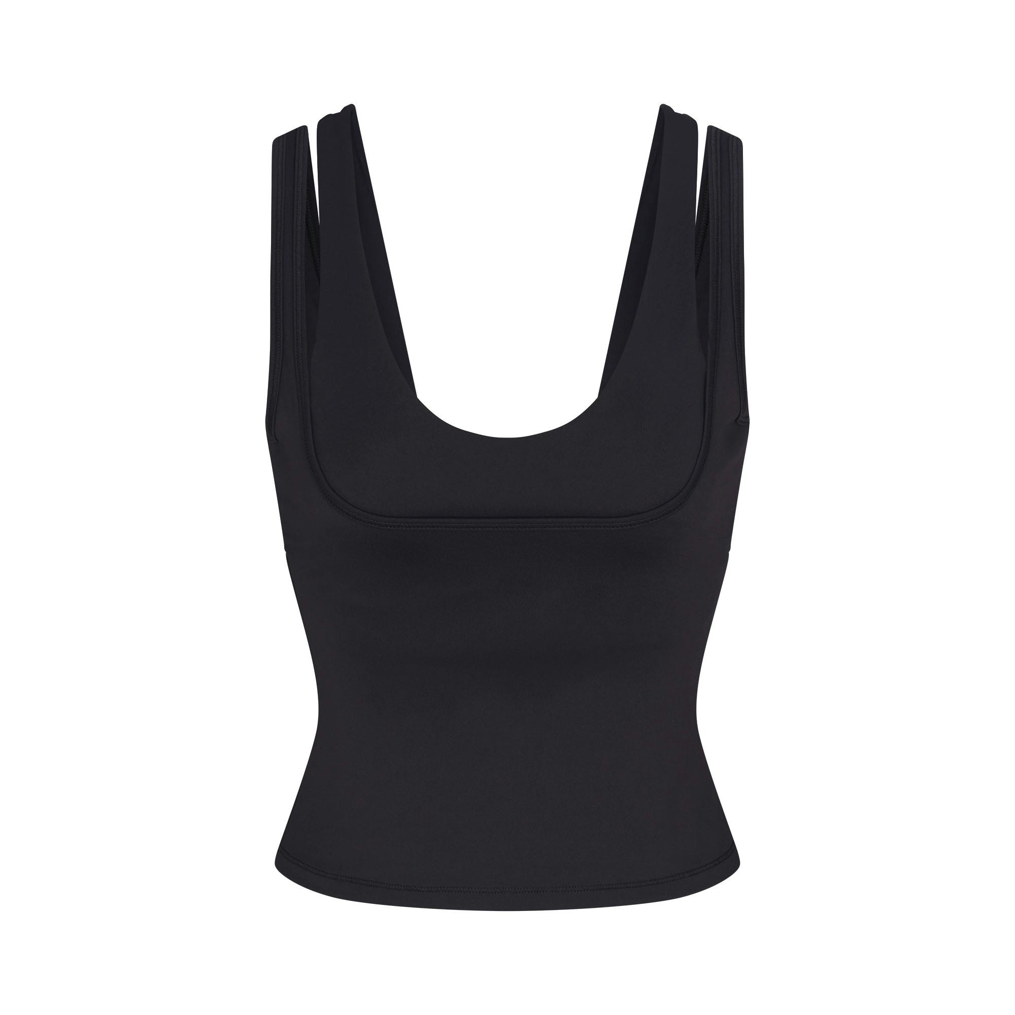 NikeSKIMS MATTE DOUBLE STRAP SCOOP TANK | OBSIDIAN FLAT ON A WHITE BACKGROUND | FLT