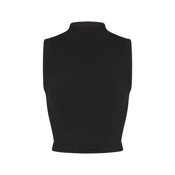 NikeSKIMS VINTAGE SEAMLESS MOCK NECK BRA TOP | OBSIDIAN FLAT ON A WHITE BACKGROUND | FLT