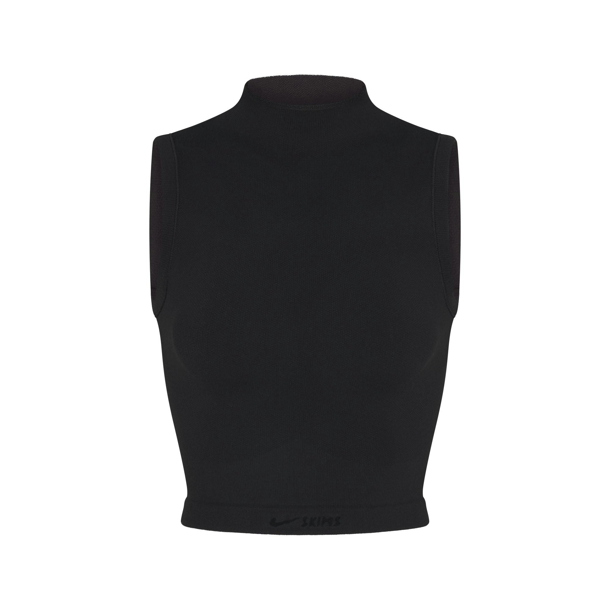 NikeSKIMS VINTAGE SEAMLESS MOCK NECK BRA TOP | OBSIDIAN FLAT ON A WHITE BACKGROUND | FLT