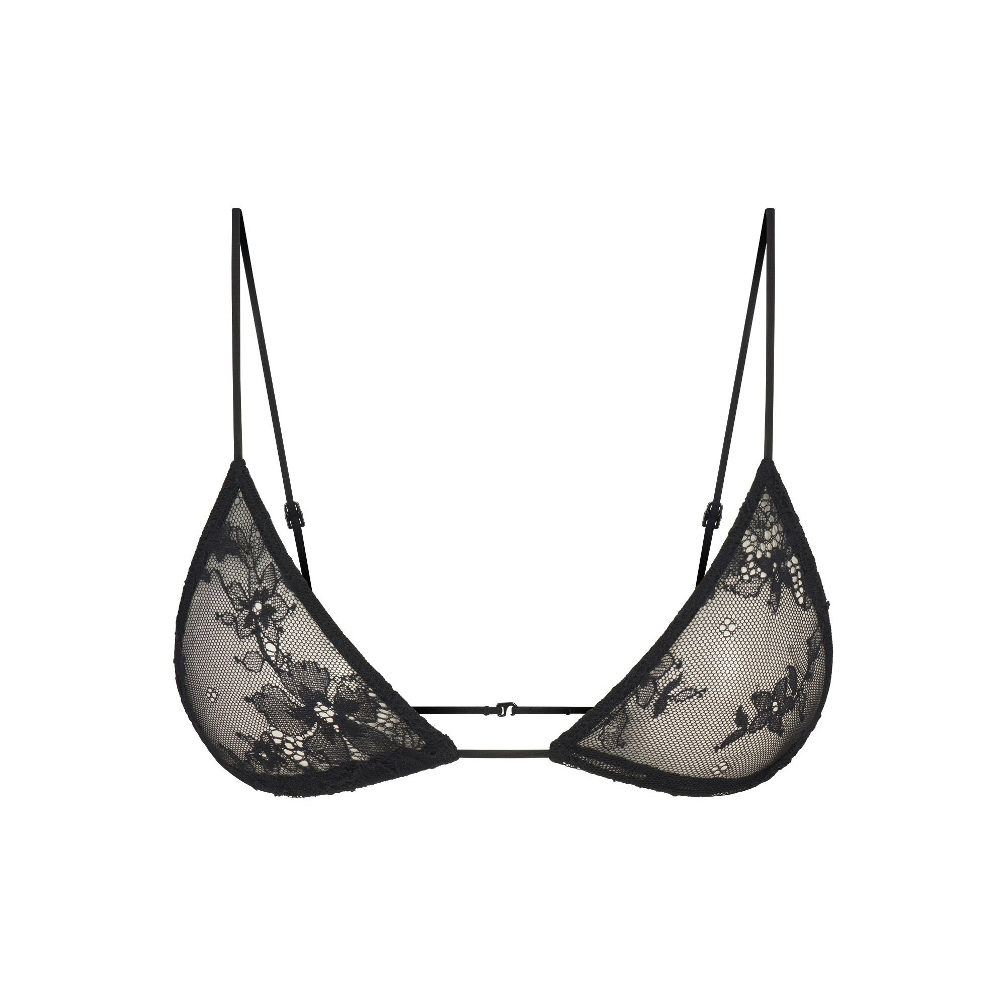 ULTRA FINE LACE MICRO TRIANGLE BRALETTE | ONYX FLAT ON A WHITE BACKGROUND | FLT