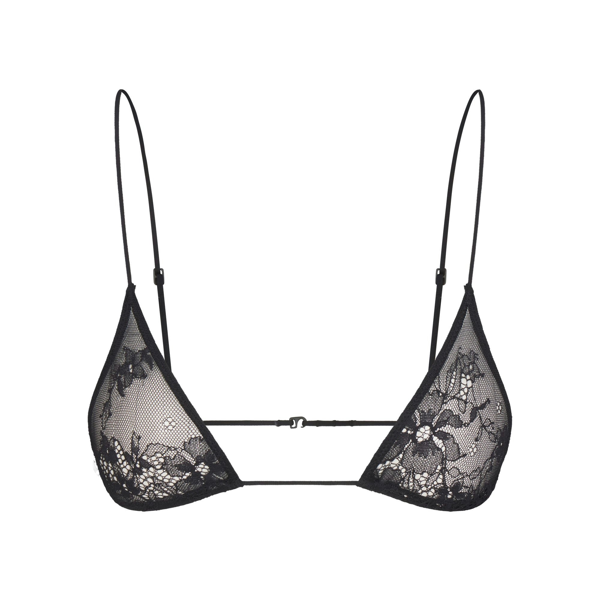 ULTRA FINE LACE MICRO TRIANGLE BRALETTE | ONYX (TRIANGLE BRALETTES) FLAT ON A WHITE BACKGROUND | FLT